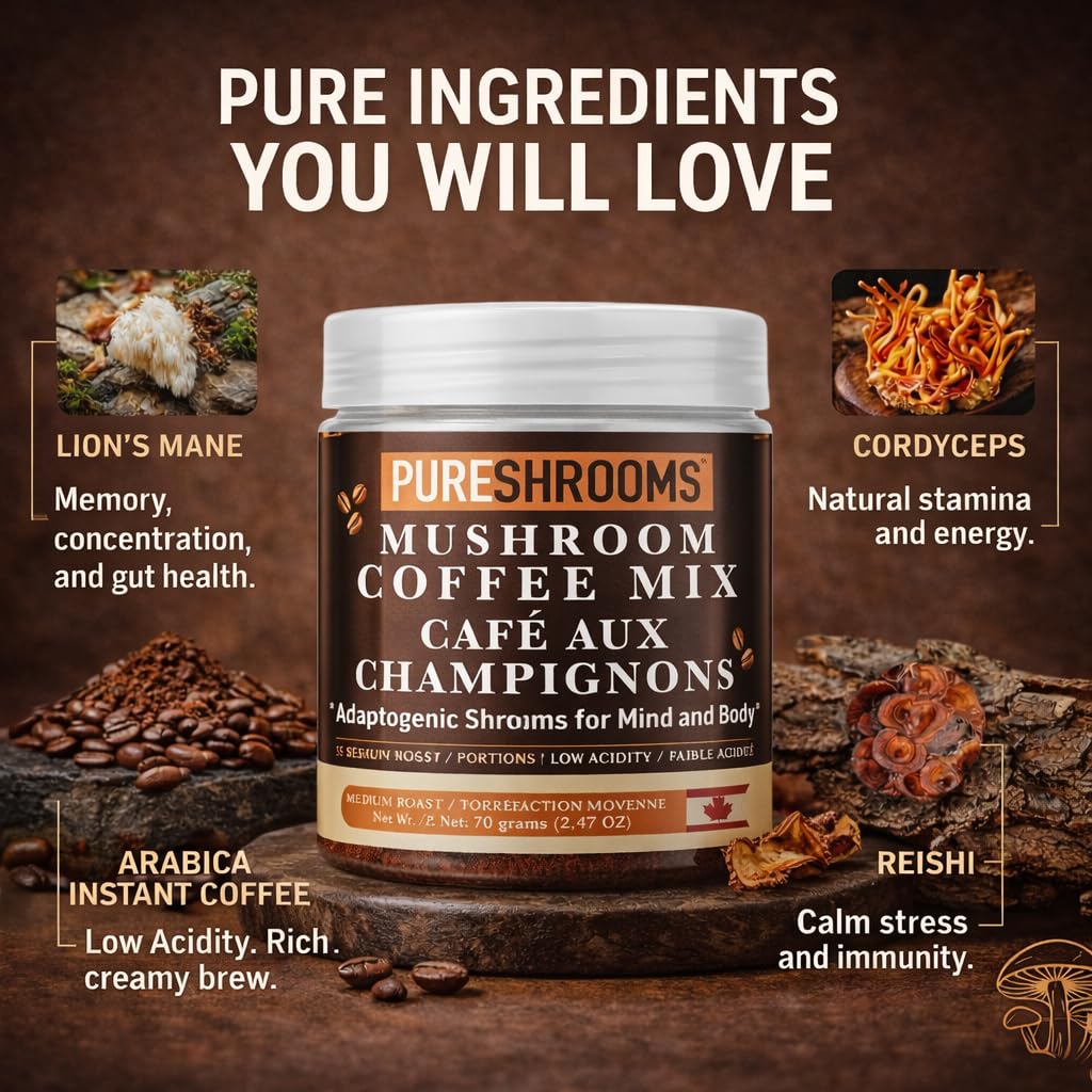 PureShrooms Mind & Body Instant Coffee packaging
