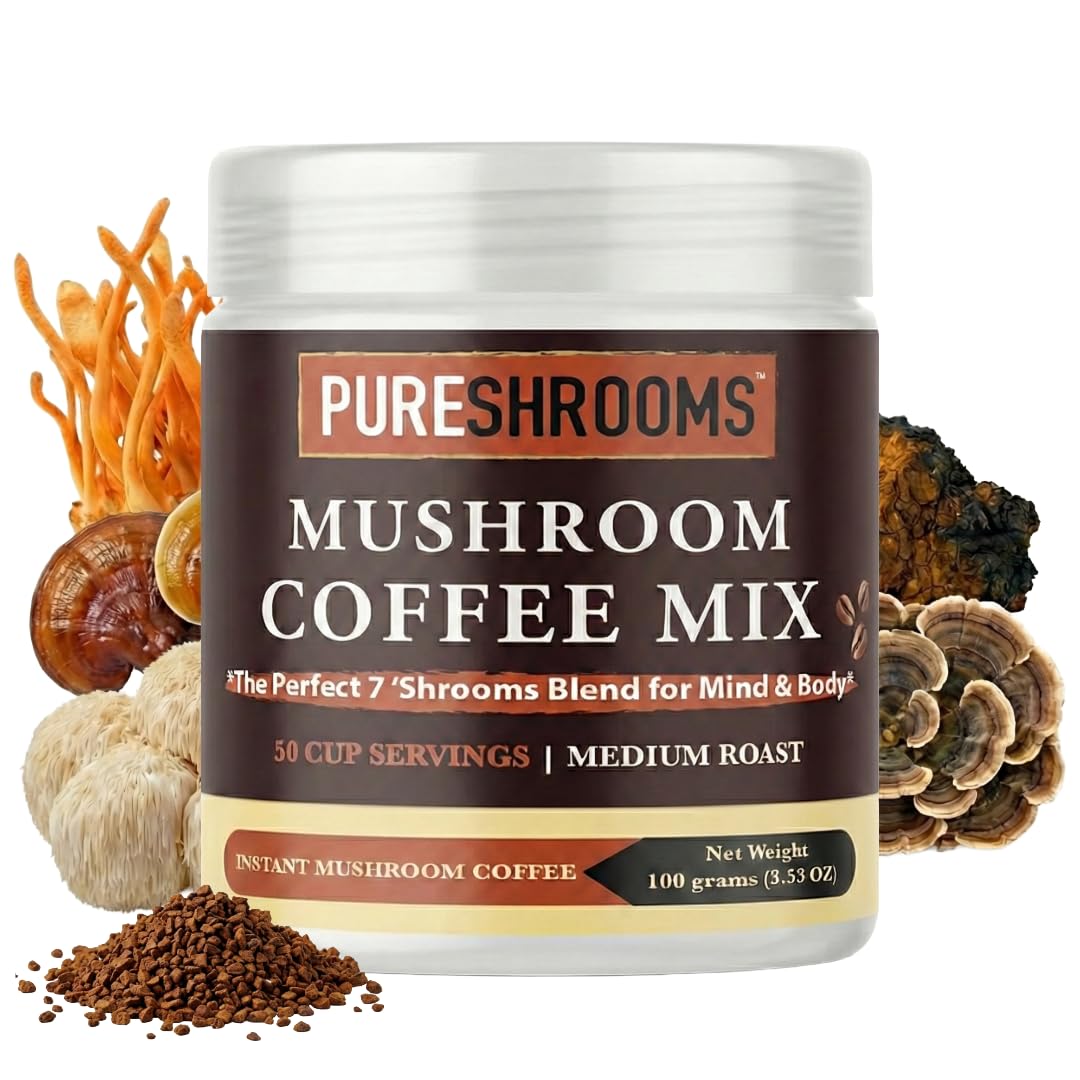 PureShrooms Perfect 7 Instant Coffee front view packaging