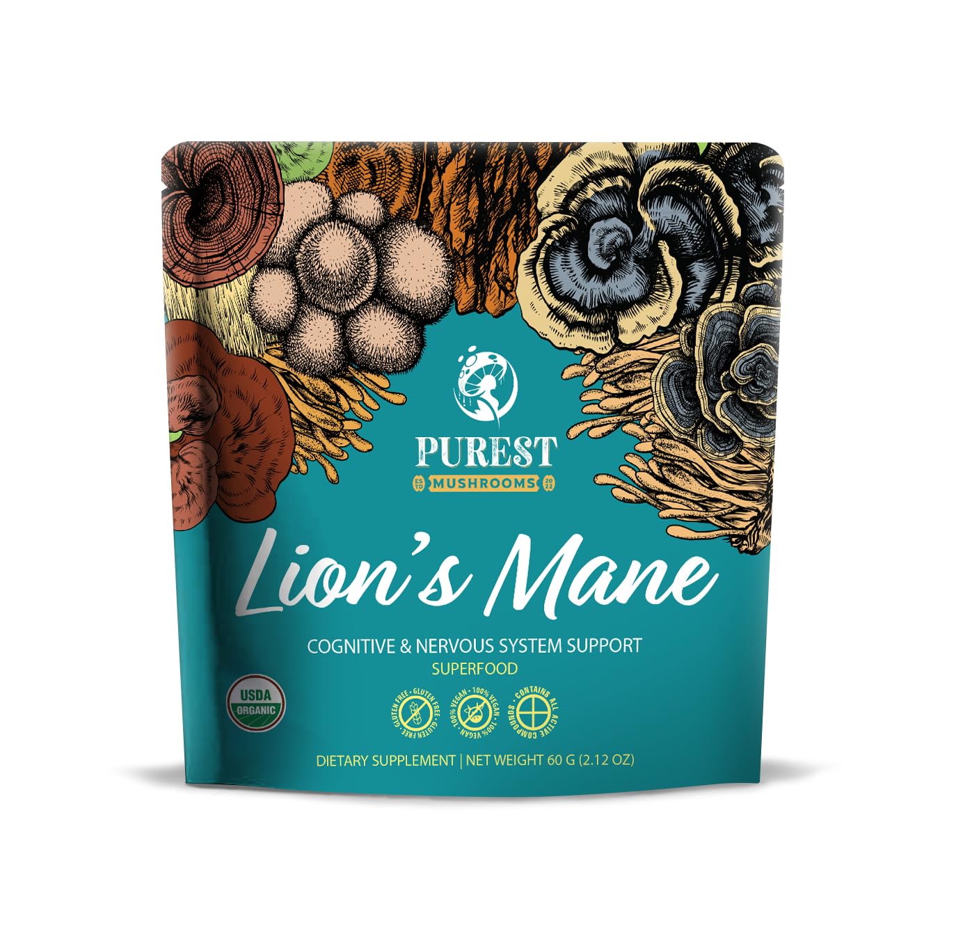 Purest Mushrooms Lion's Mane Mushroom Powder 59g front view