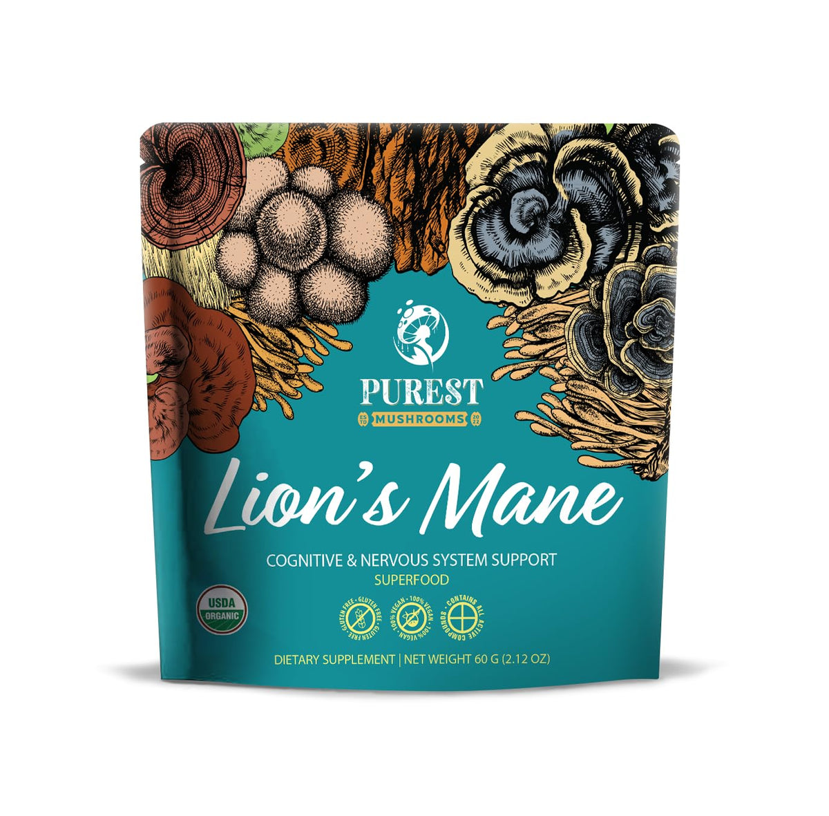 Purest Mushrooms Lion's Mane Mushroom Powder 59g front view