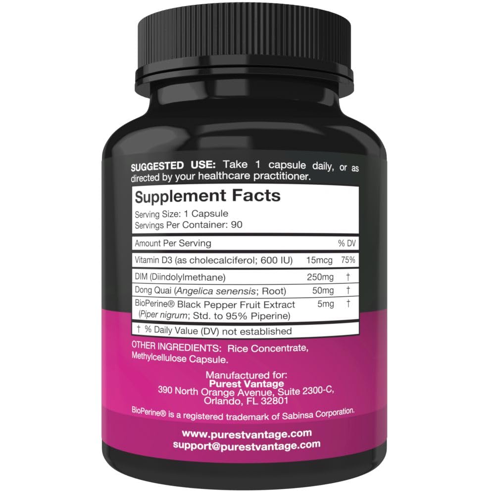 Purest Vantage DIM Supplement 250mg 90 Capsules side view