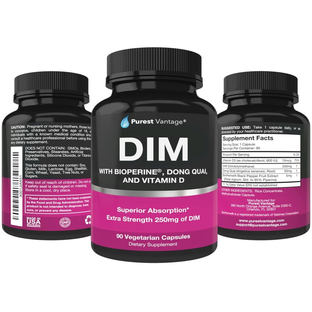 Purest Vantage DIM Supplement 250mg 90 Capsules with ingredients list