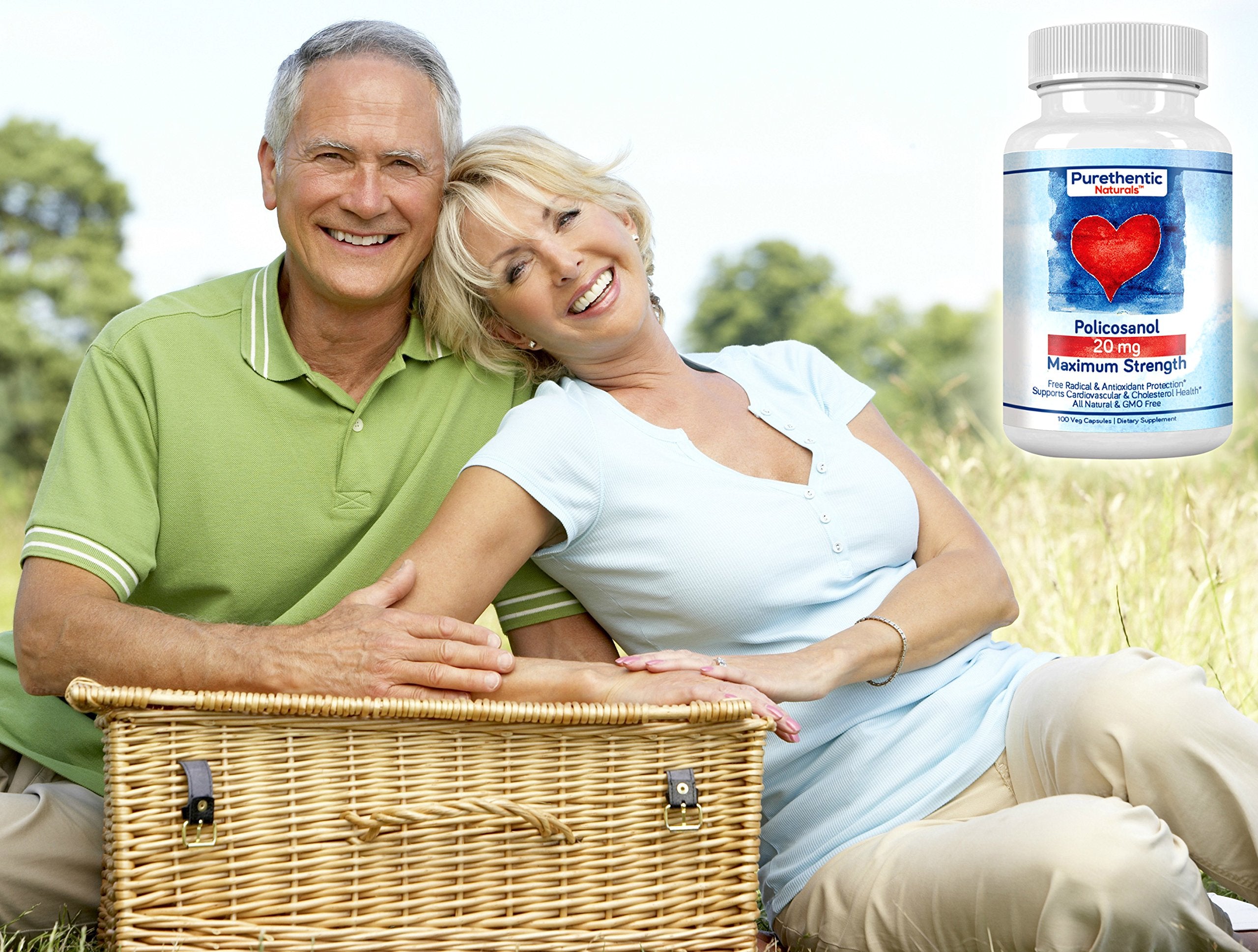 Puresugar cane Policosanol 20mg capsules on a wooden table