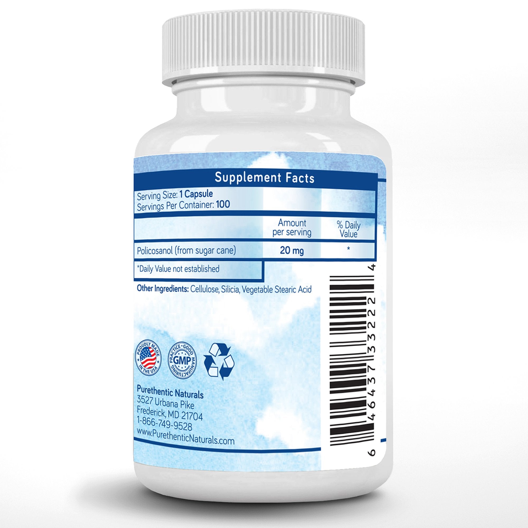 Puresugar cane Policosanol 20mg capsules side view