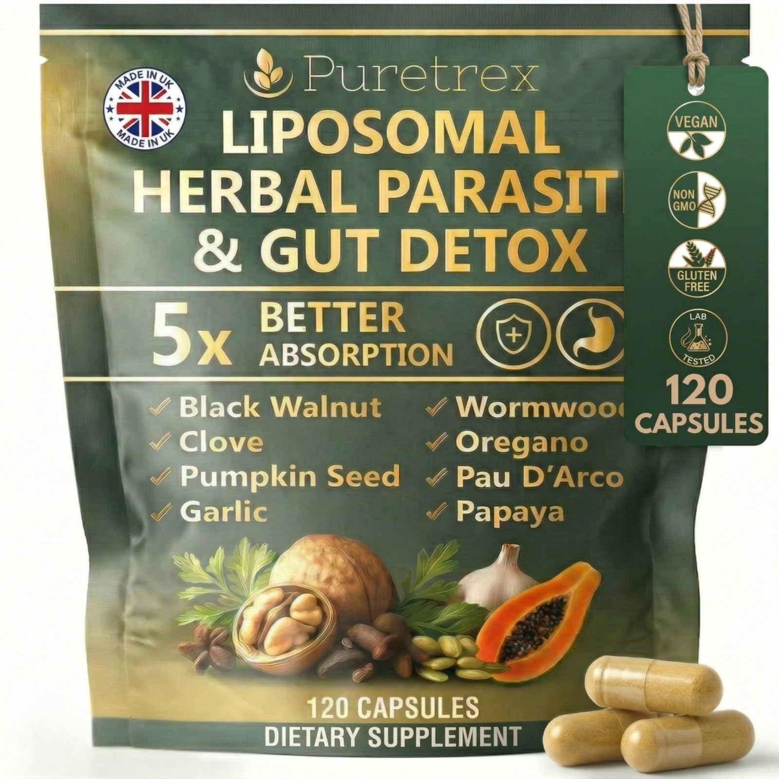 PURETREX Herbal Cleanse Capsules front view packaging