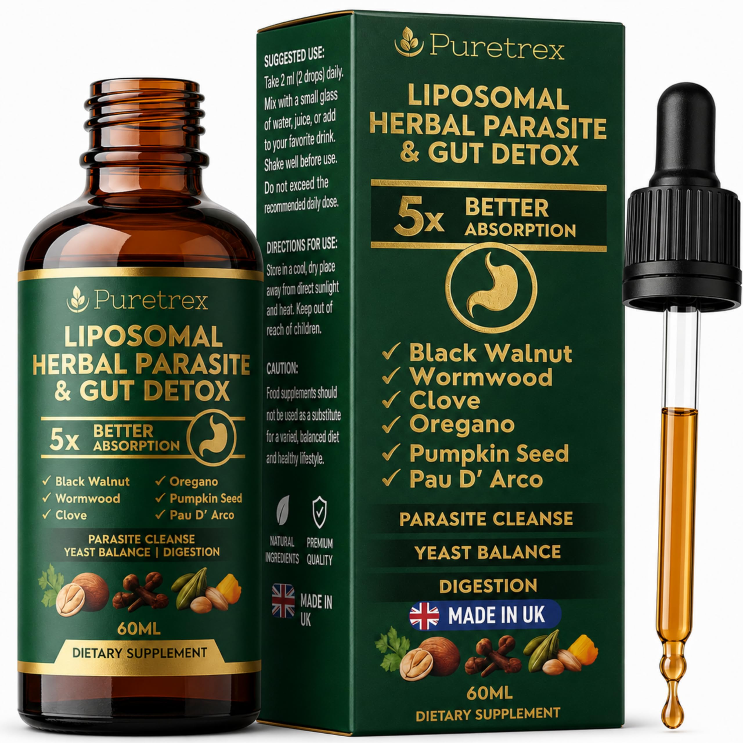 PURETREX Herbal Cleanse Drops front view with dropper