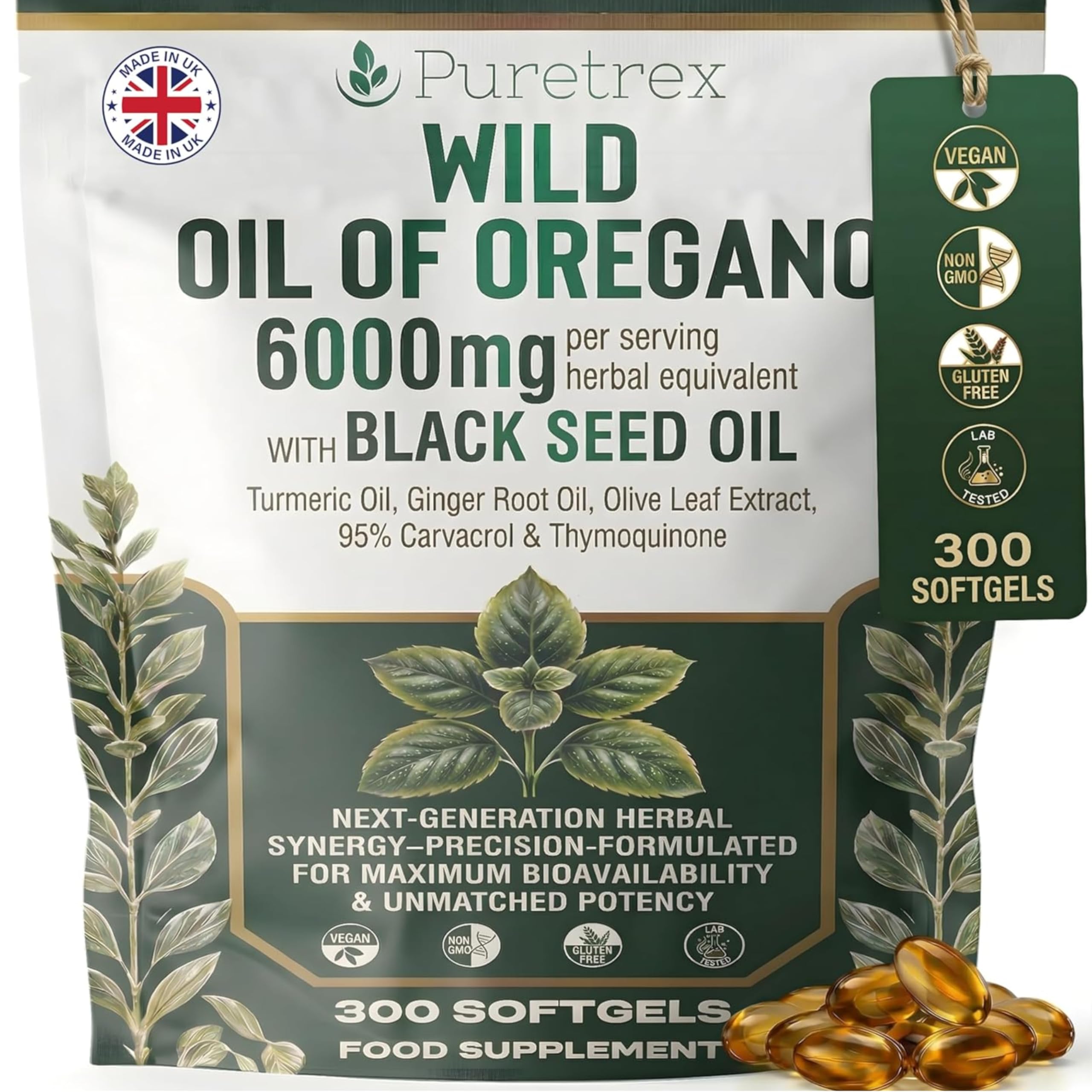 PURETREX Oregano Oil Softgels front view packaging