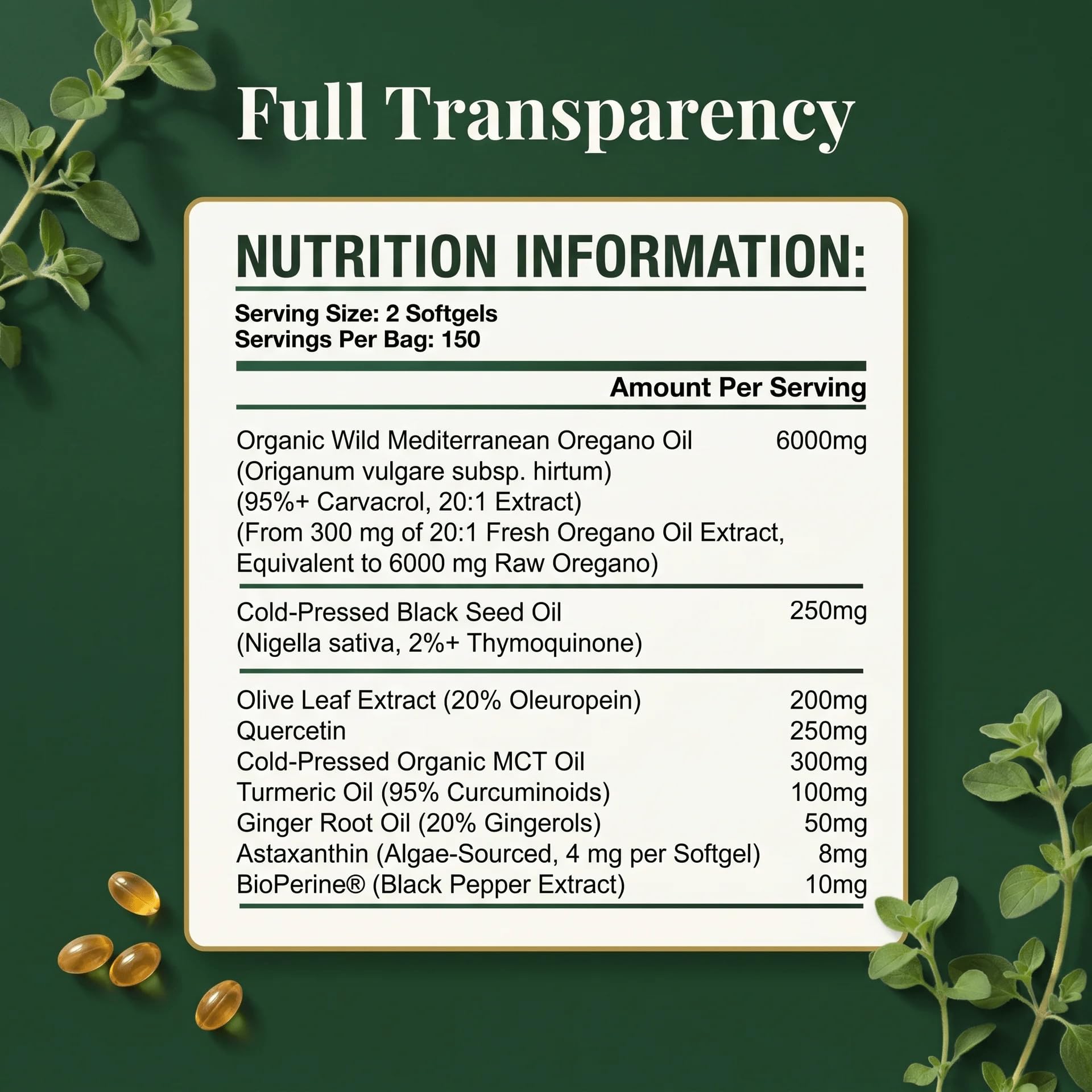 PURETREX Oregano Oil Softgels with a glass of water for consumption