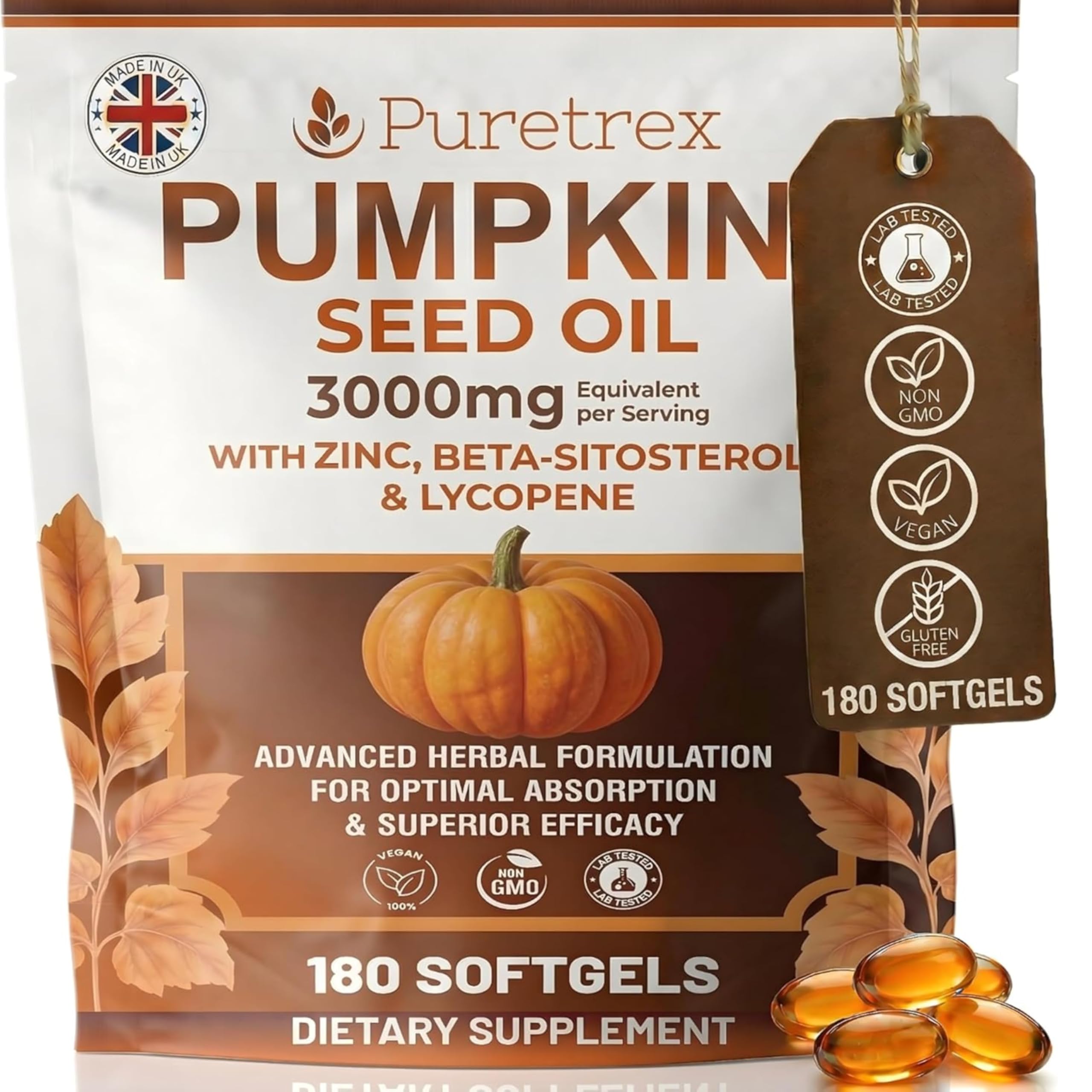 PURETREX Pumpkin Seed Oil Softgels 3000mg front view
