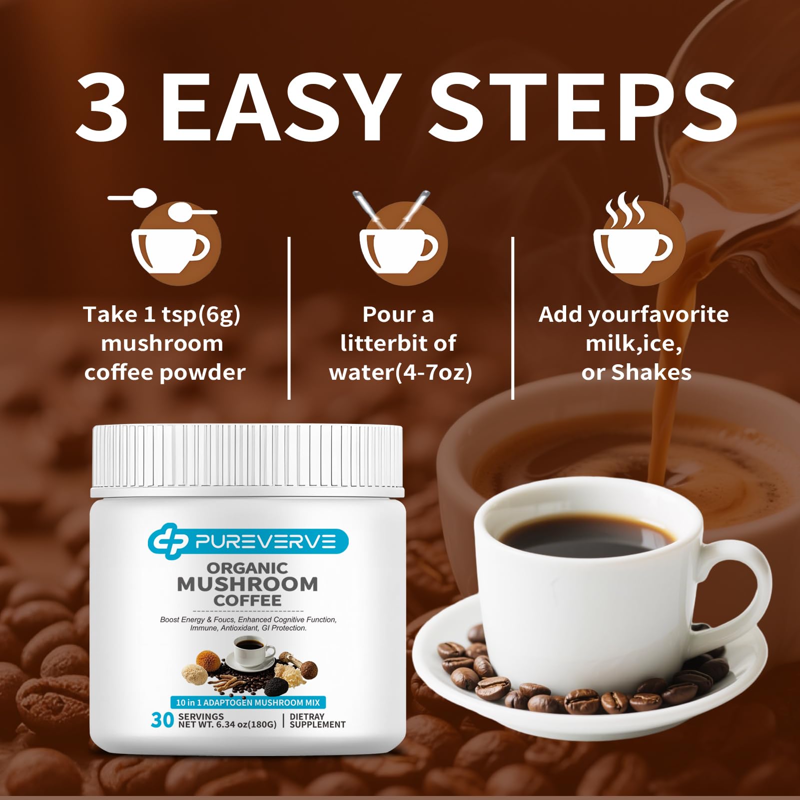 Pureverve 10 Mushroom Coffee Blend lifestyle shot