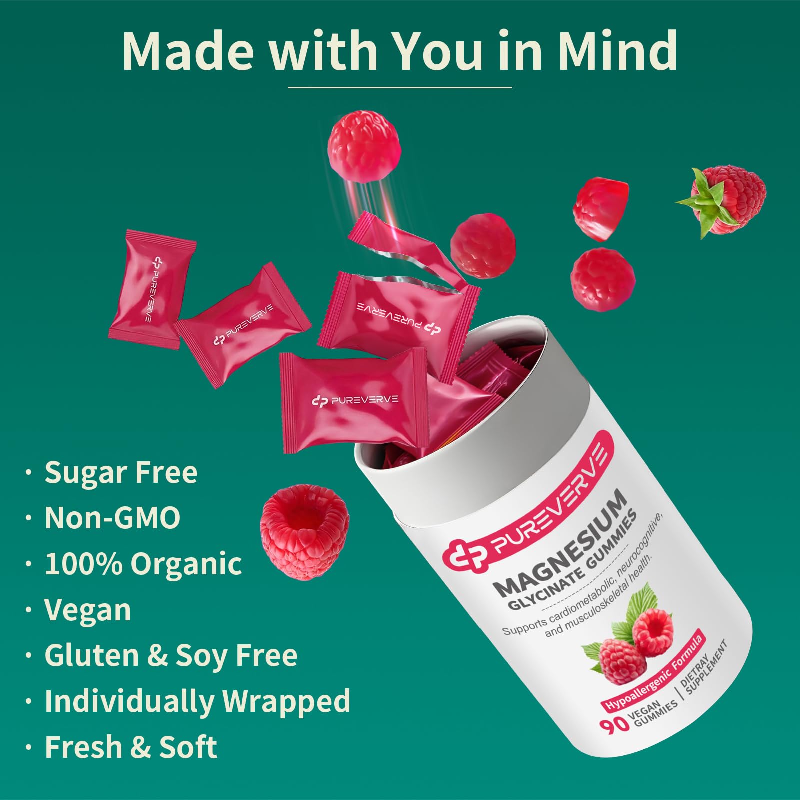 Pureverve Magnesium Glycinate Gummies with nutritional information