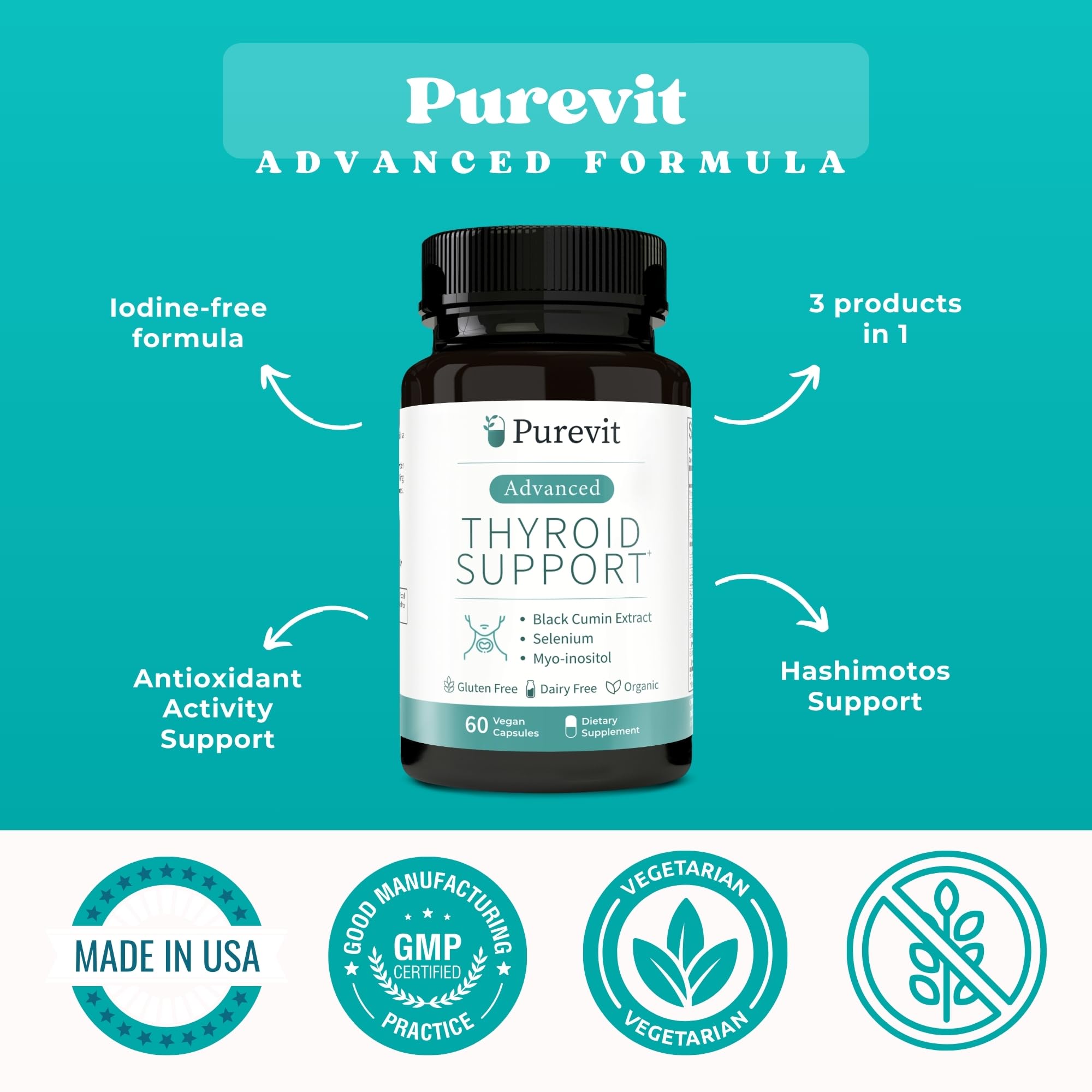 Purevit Thyroid Support Supplement 65g back view