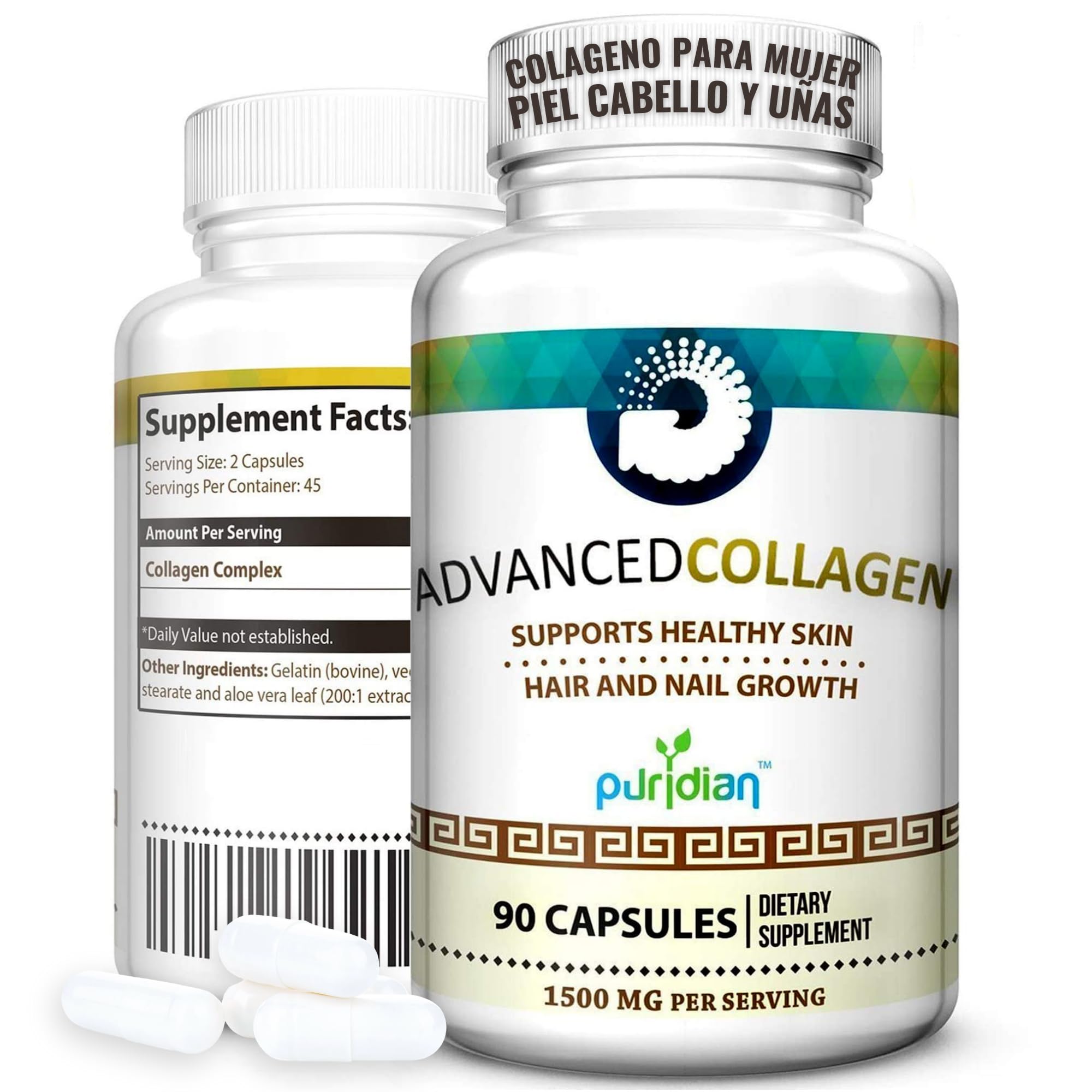 Puridian Hydrolyzed Collagen Capsules 1500mg front view
