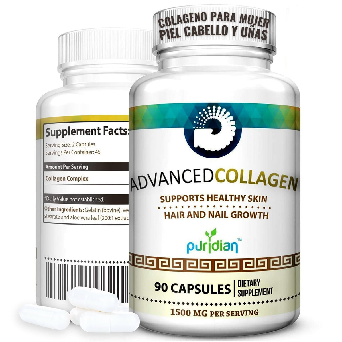 Puridian Hydrolyzed Collagen Capsules 1500mg front view