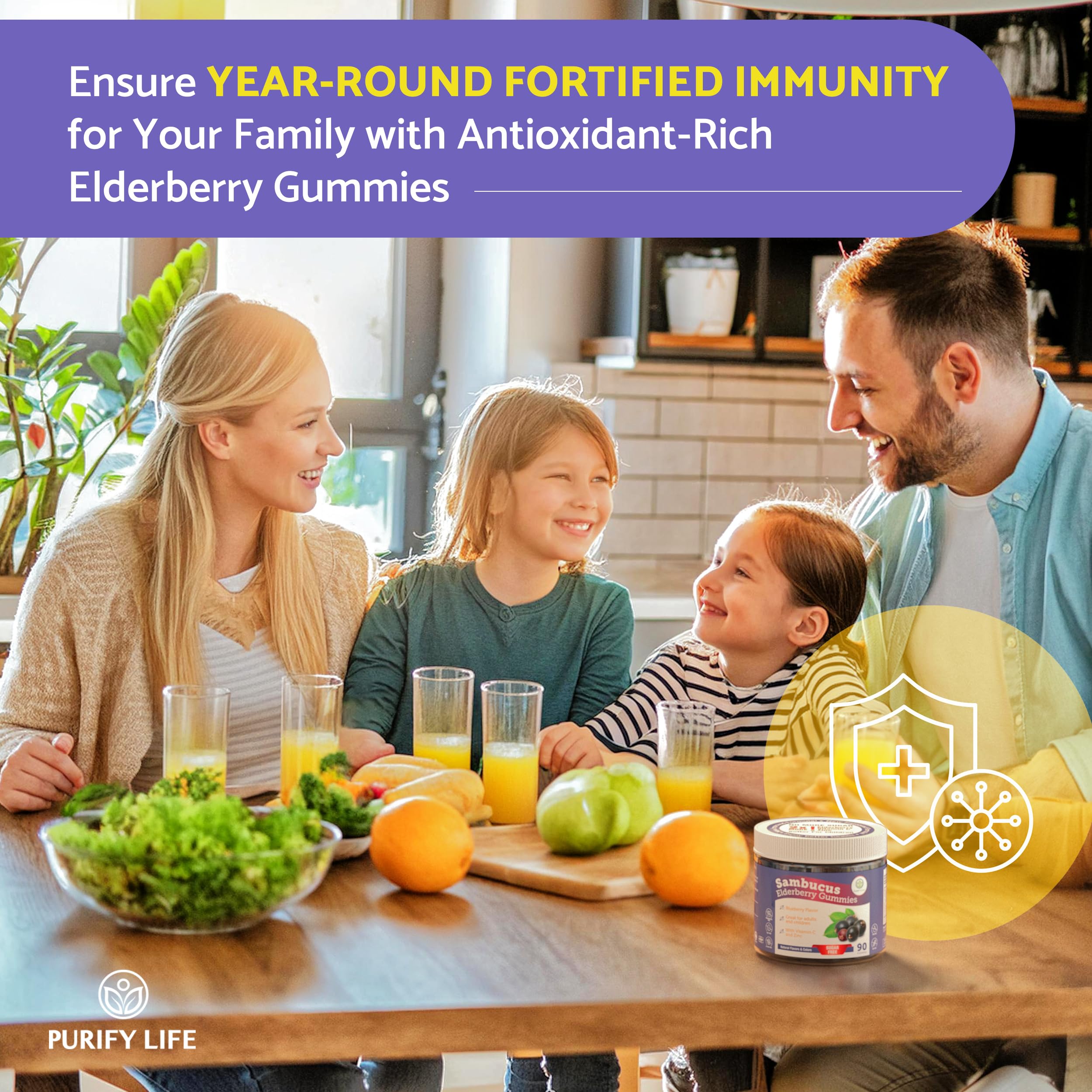 Purify Life Elderberry Gummies back view with nutritional information