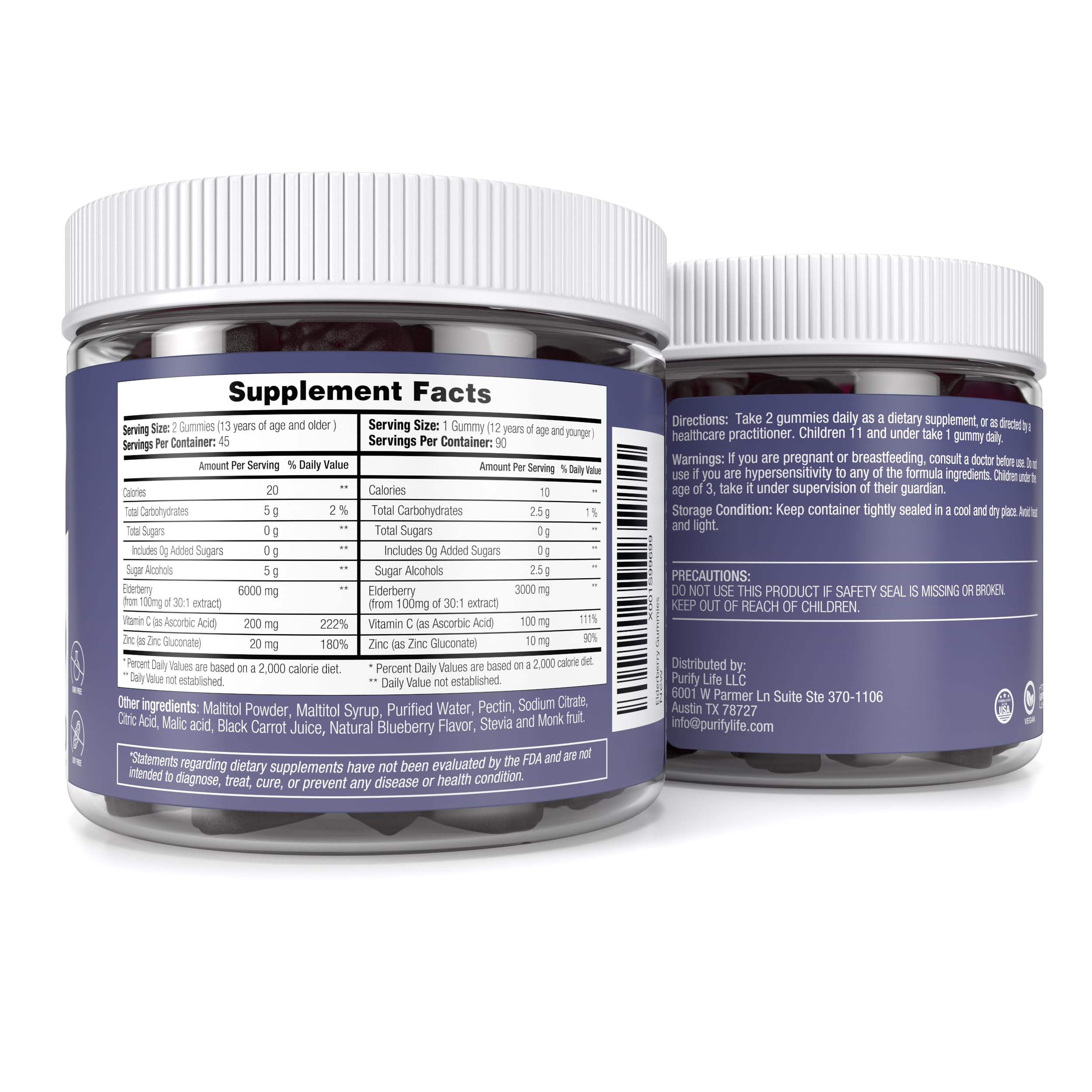 Purify Life Elderberry Gummies on a wooden table