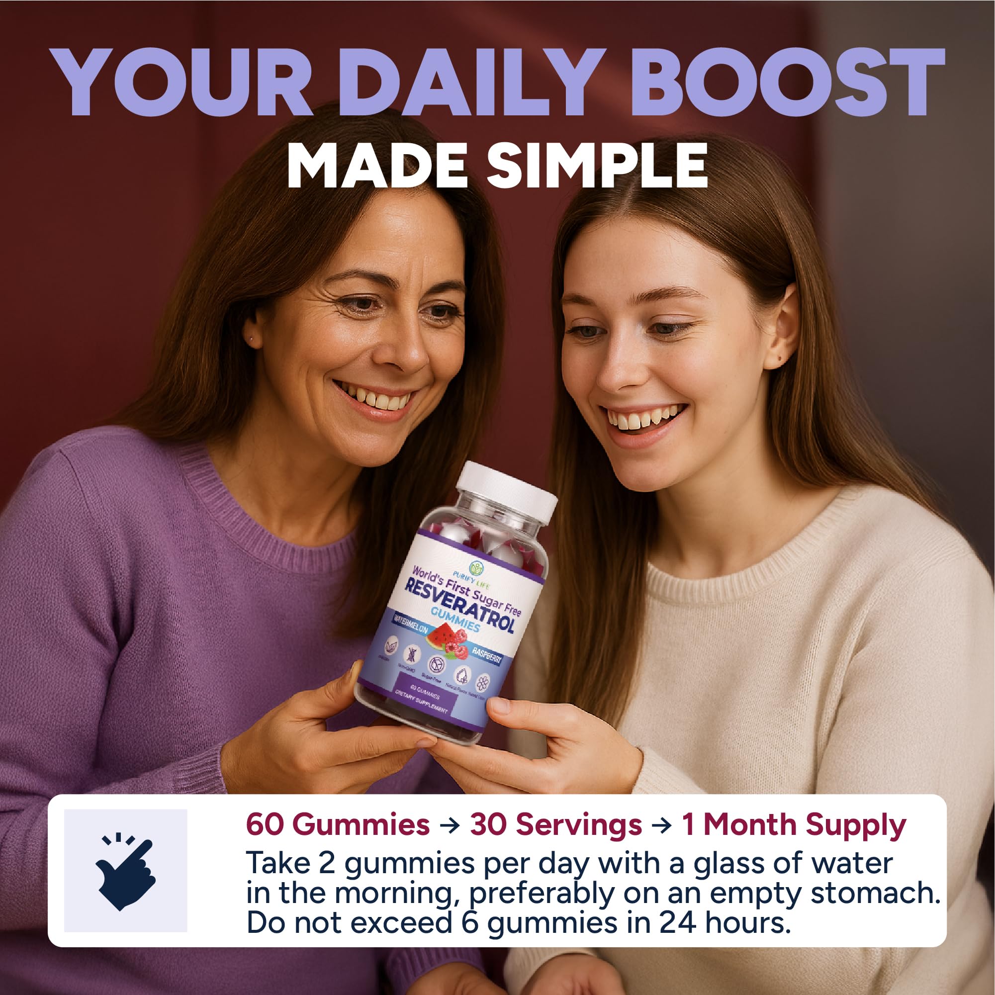 Purify Life Resveratrol Gummies displayed with lifestyle setting