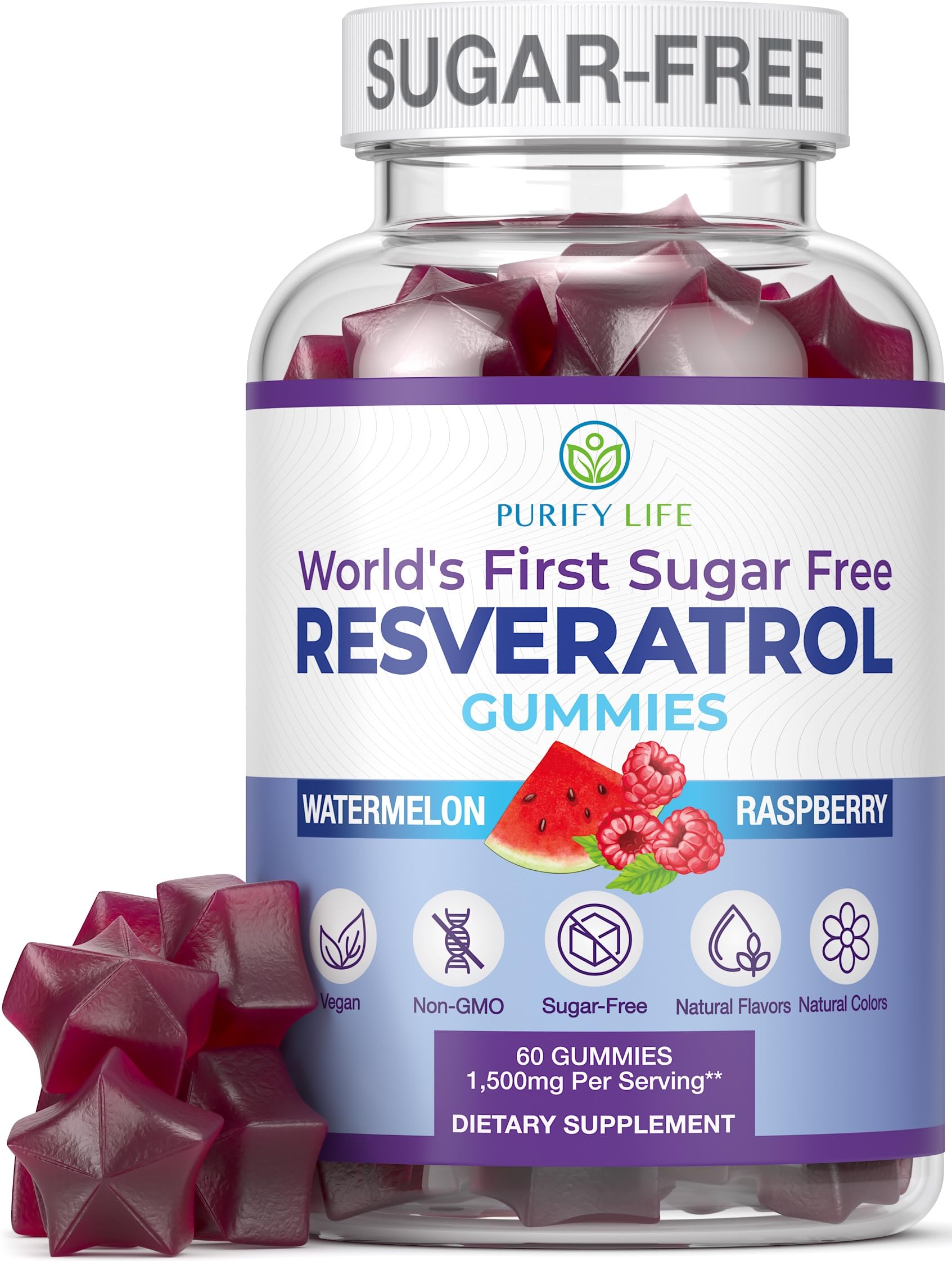 Purify Life Resveratrol Gummies front view with packaging