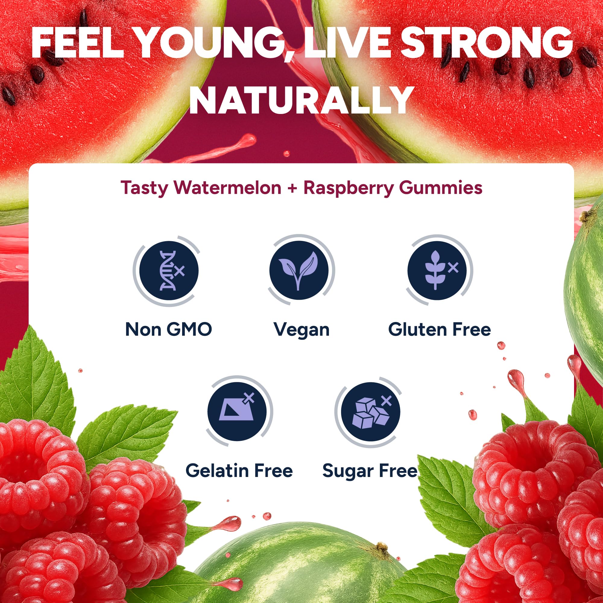Purify Life Resveratrol Gummies showing natural watermelon flavour