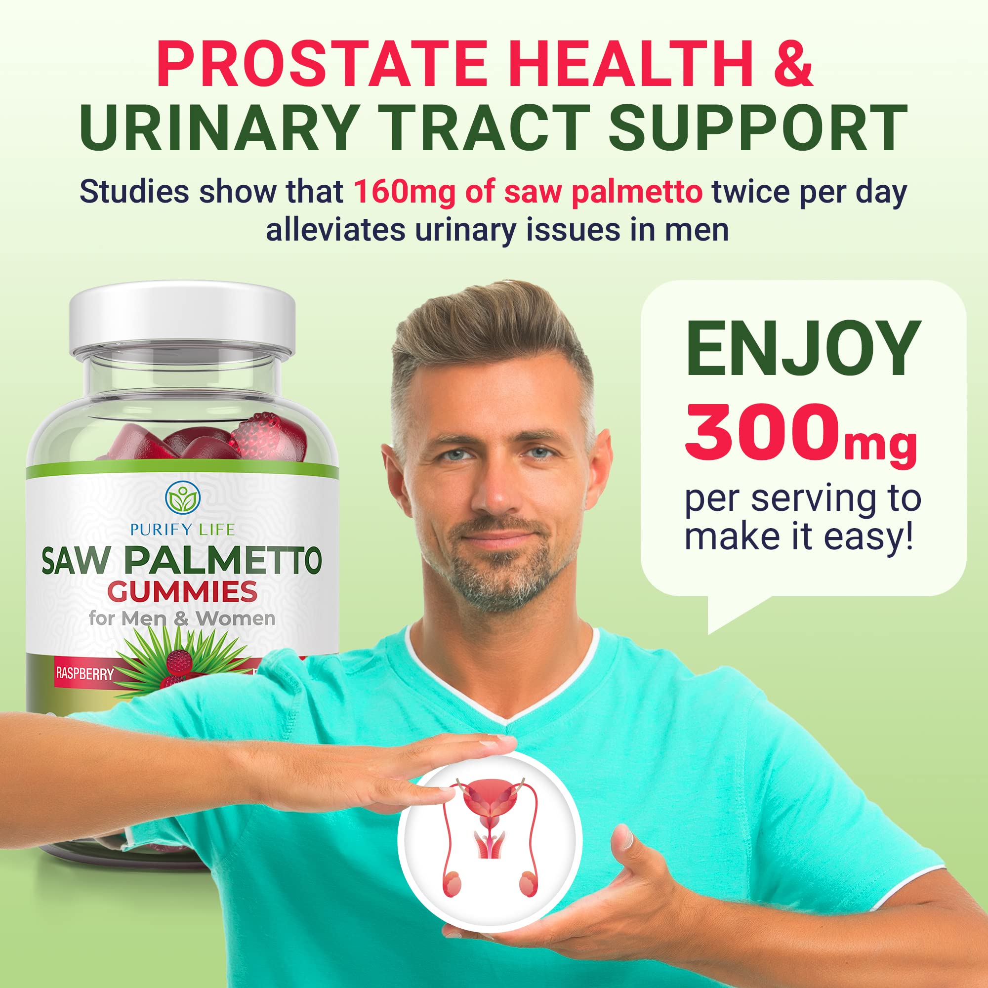 Purify Life Saw Palmetto Gummies back view with nutritional information