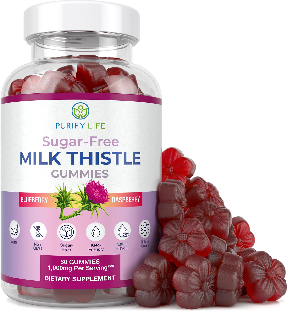 Purify Life Sugar-Free Milk Thistle Gummies front view