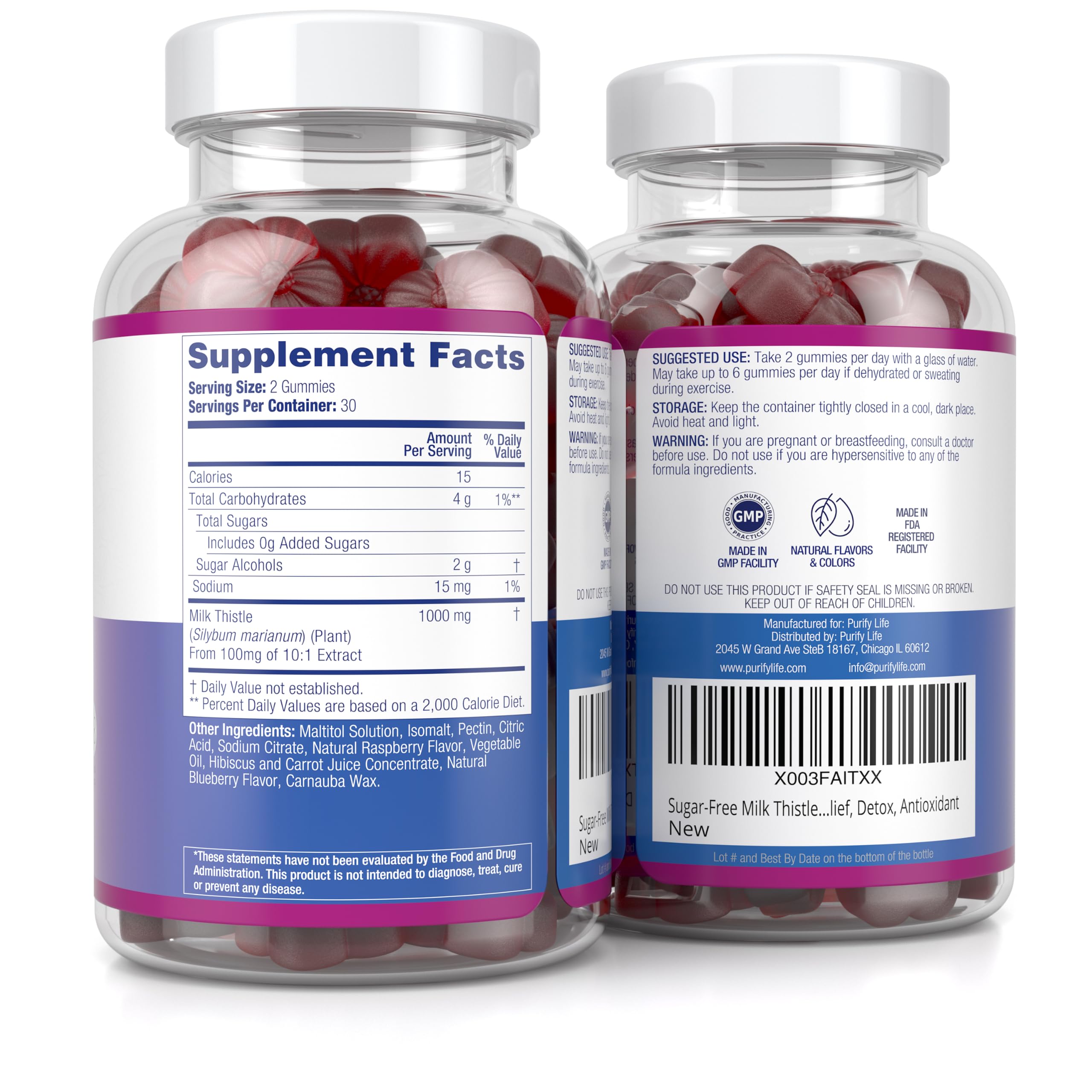 Purify Life Sugar-Free Milk Thistle Gummies with fruits