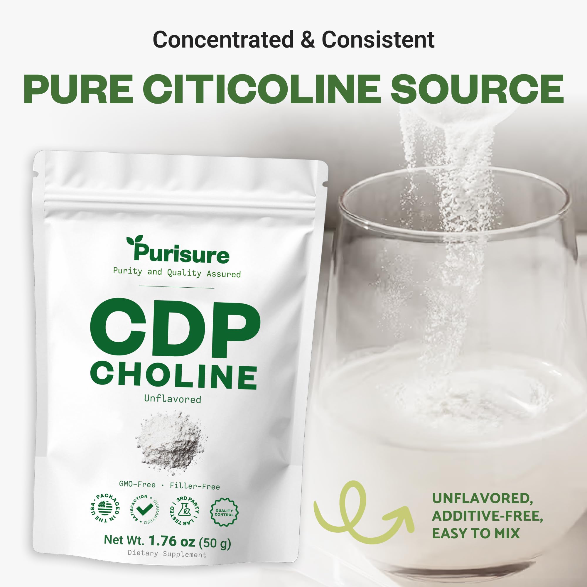 Purisure CDP Choline Powder 50g serving suggestion