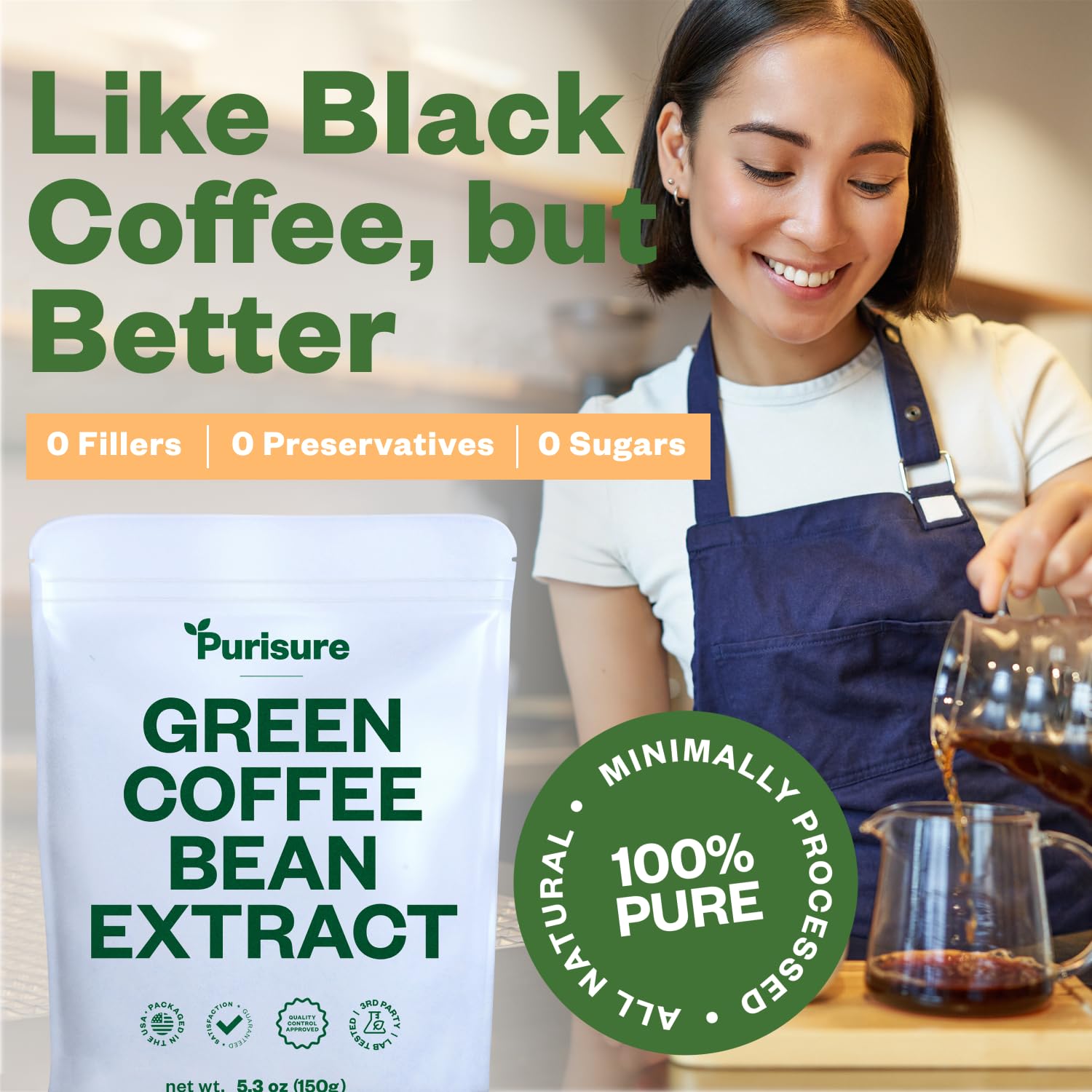 Purisure Green Coffee Bean Extract 159g mixed in a drink