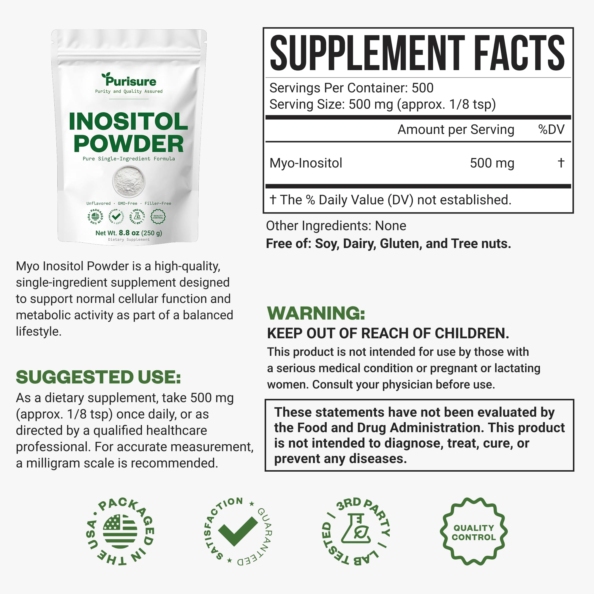Purisure Inositol Powder 250g packaging