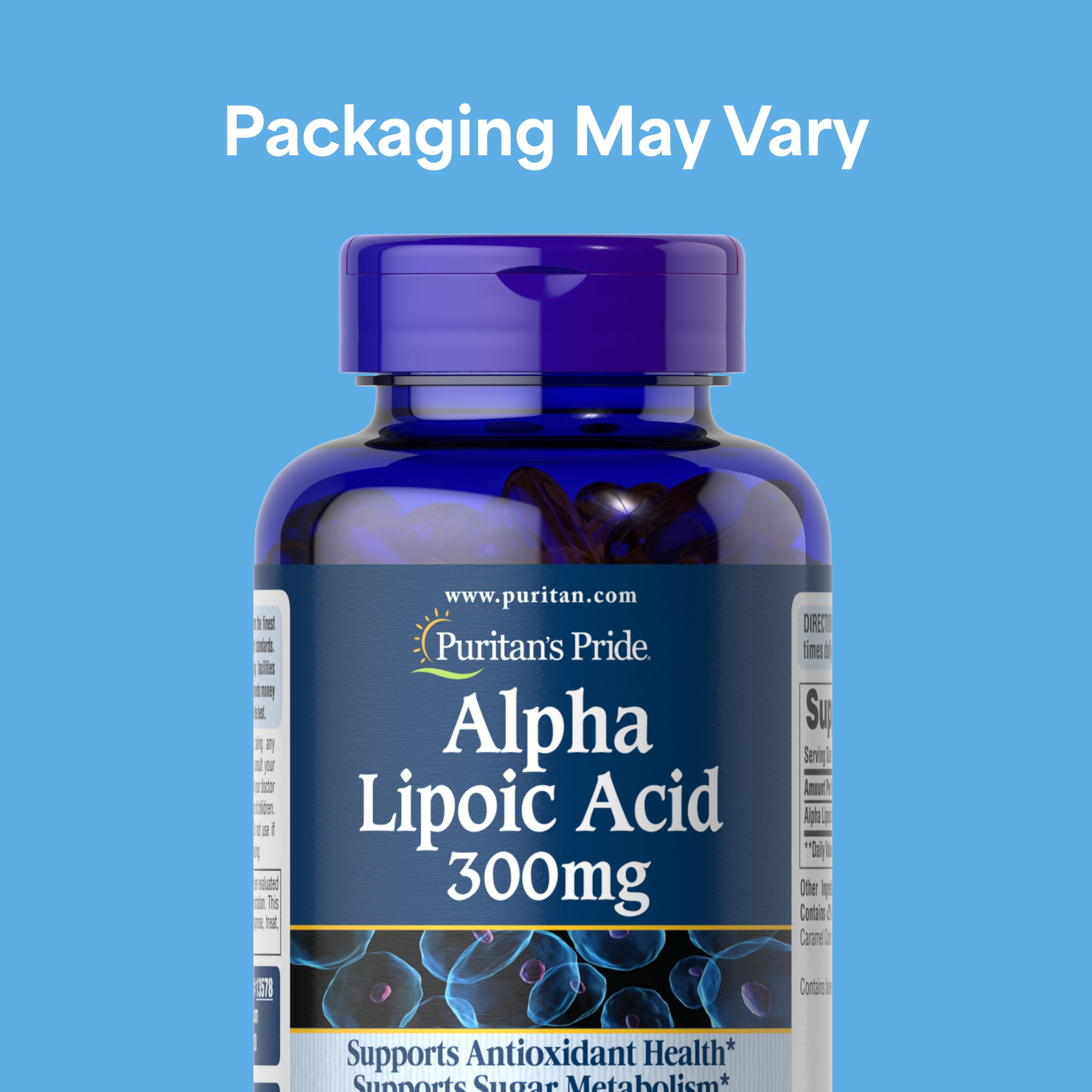 Puritan's Pride Alpha Lipoic Acid 300mg softgels bottle side view