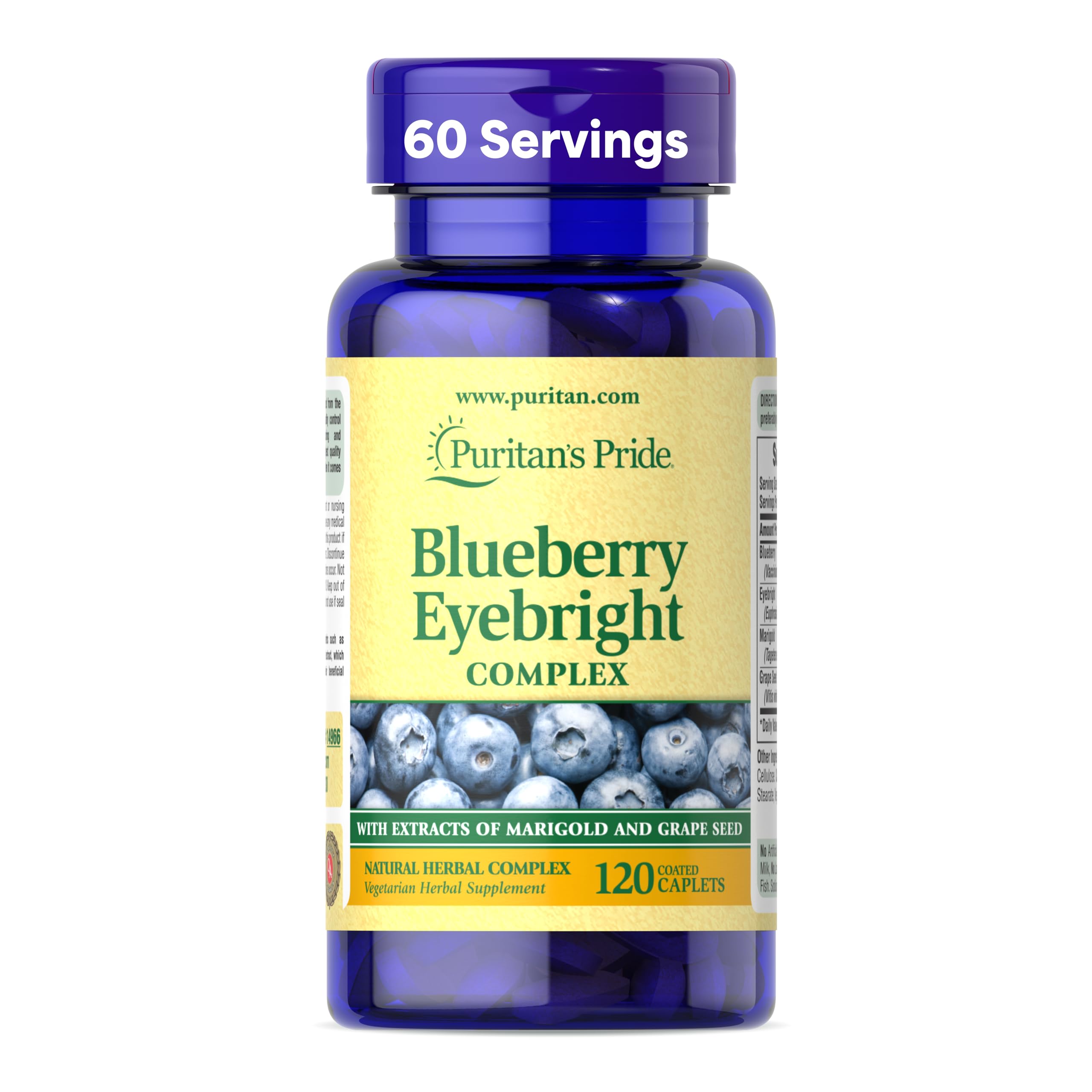 Puritan's Pride Blueberry Eyebright Complex 120 Tablets front view