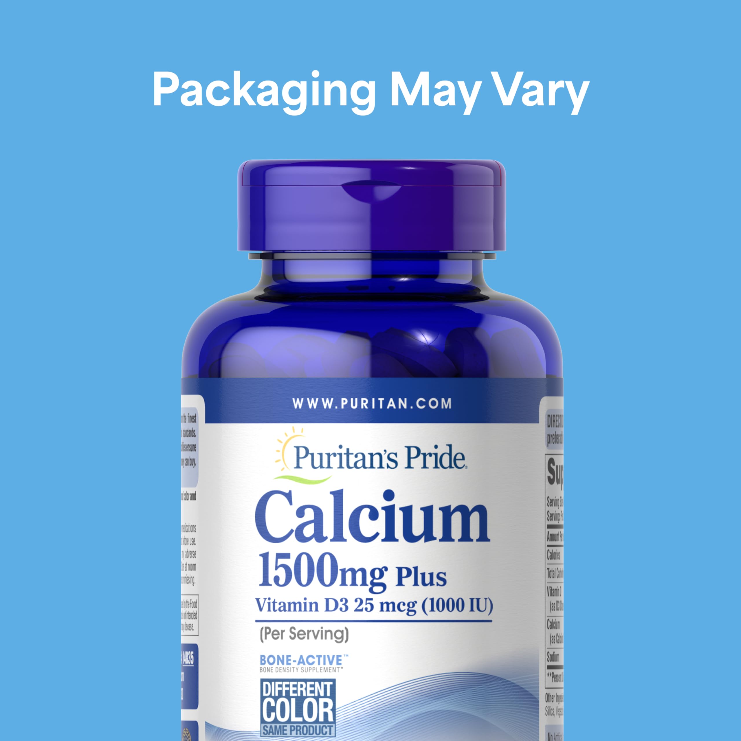 Puritan's Pride Calcium with Vitamin D3 1500mg side view