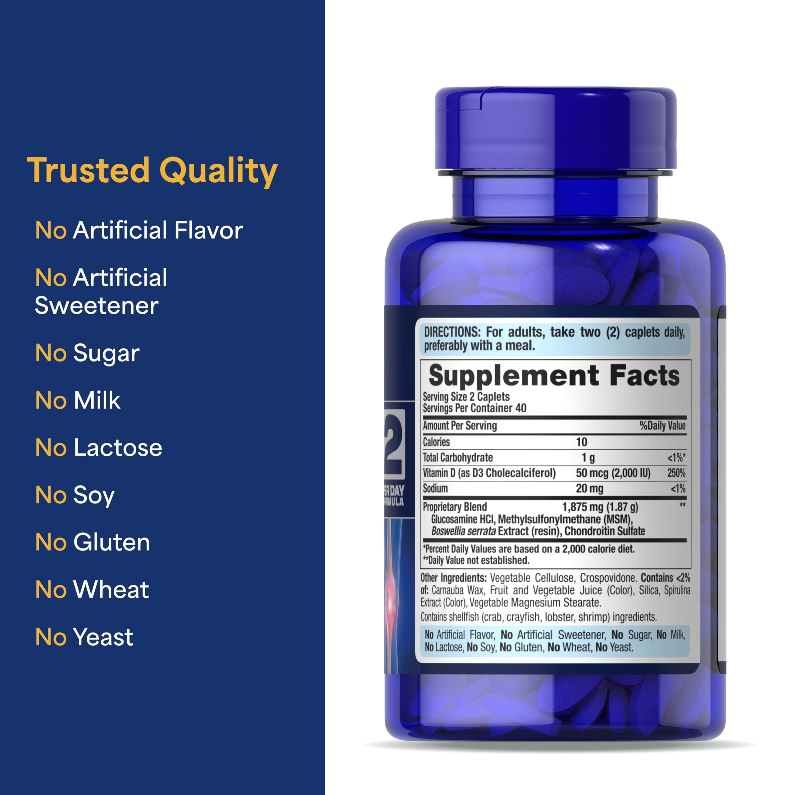 Puritan's Pride Chondroitin 80 caplets with a measuring spoon