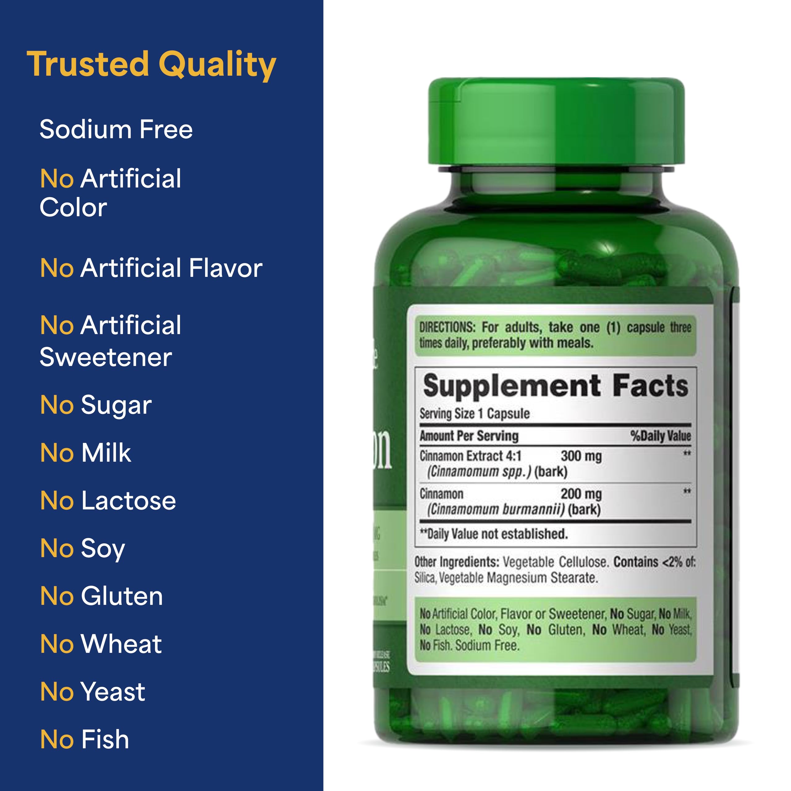 Puritan's Pride Cinnamon 500mg capsules close-up