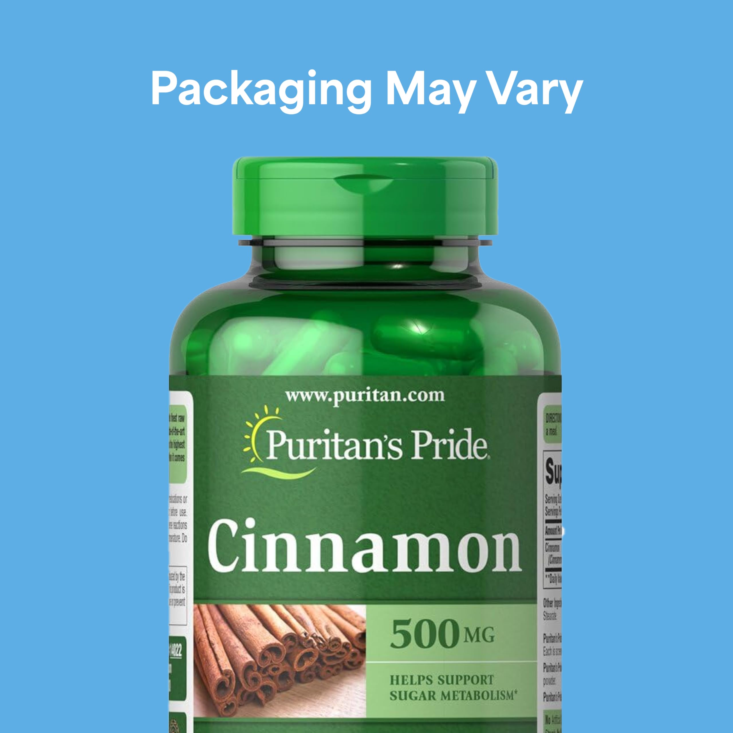 Puritan's Pride Cinnamon 500mg capsules side view