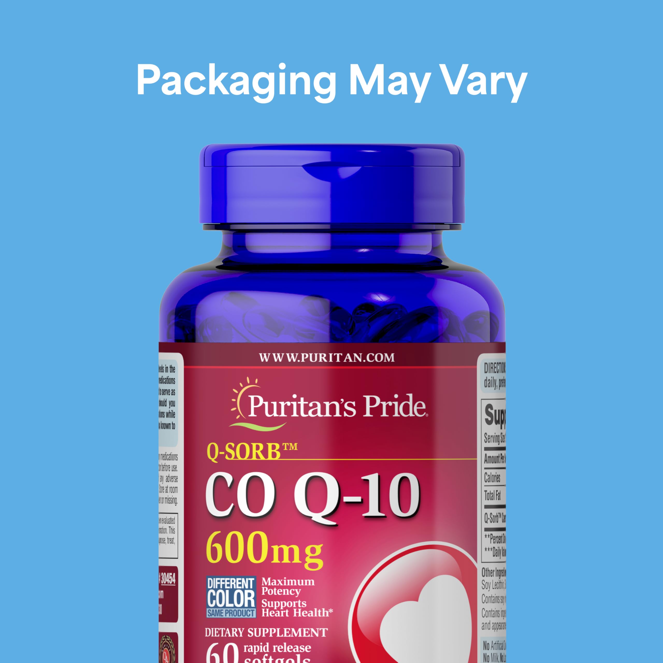 Puritan's Pride Co Q-10 600mg Softgels bottle with label