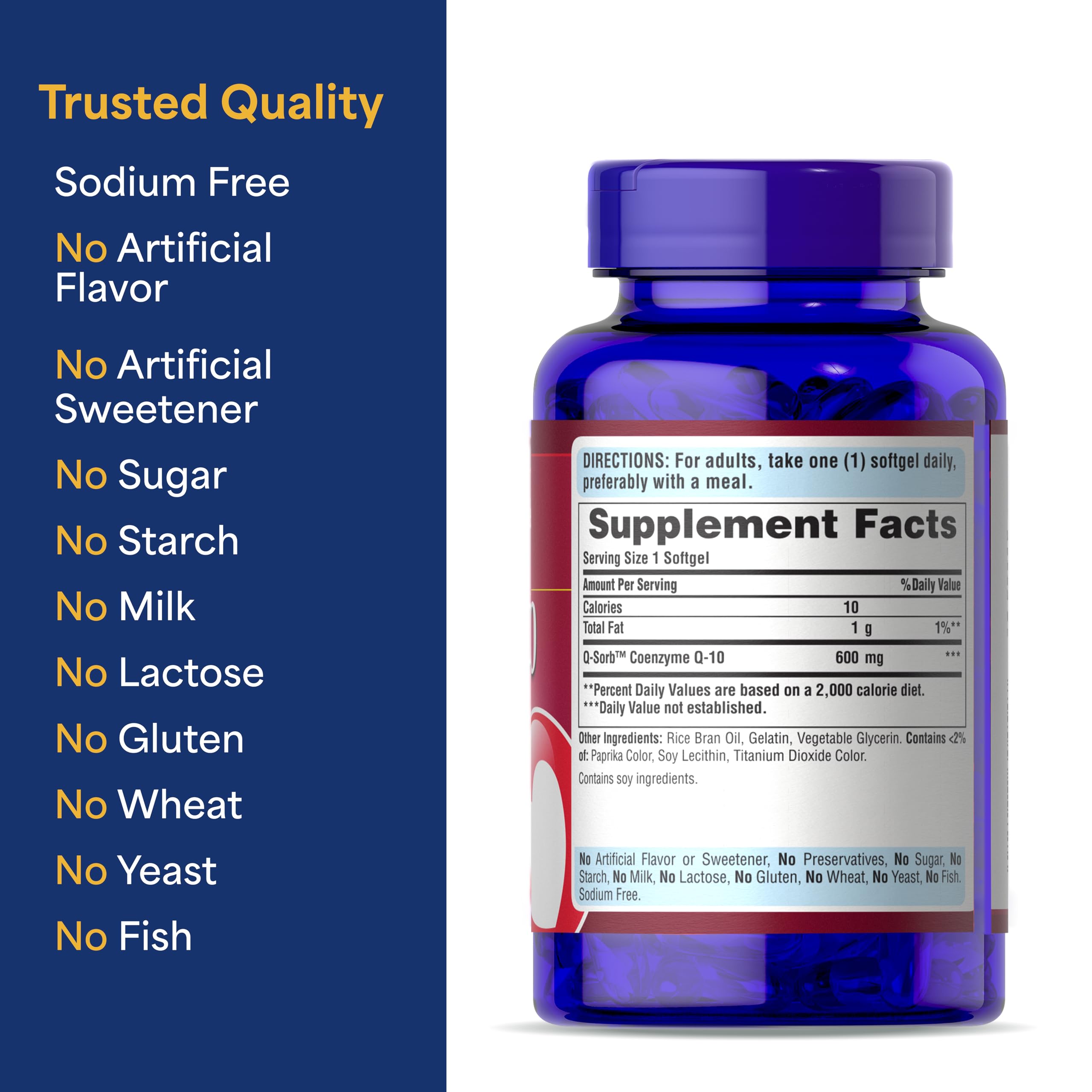 Puritan's Pride Co Q-10 600mg Softgels on a wooden table