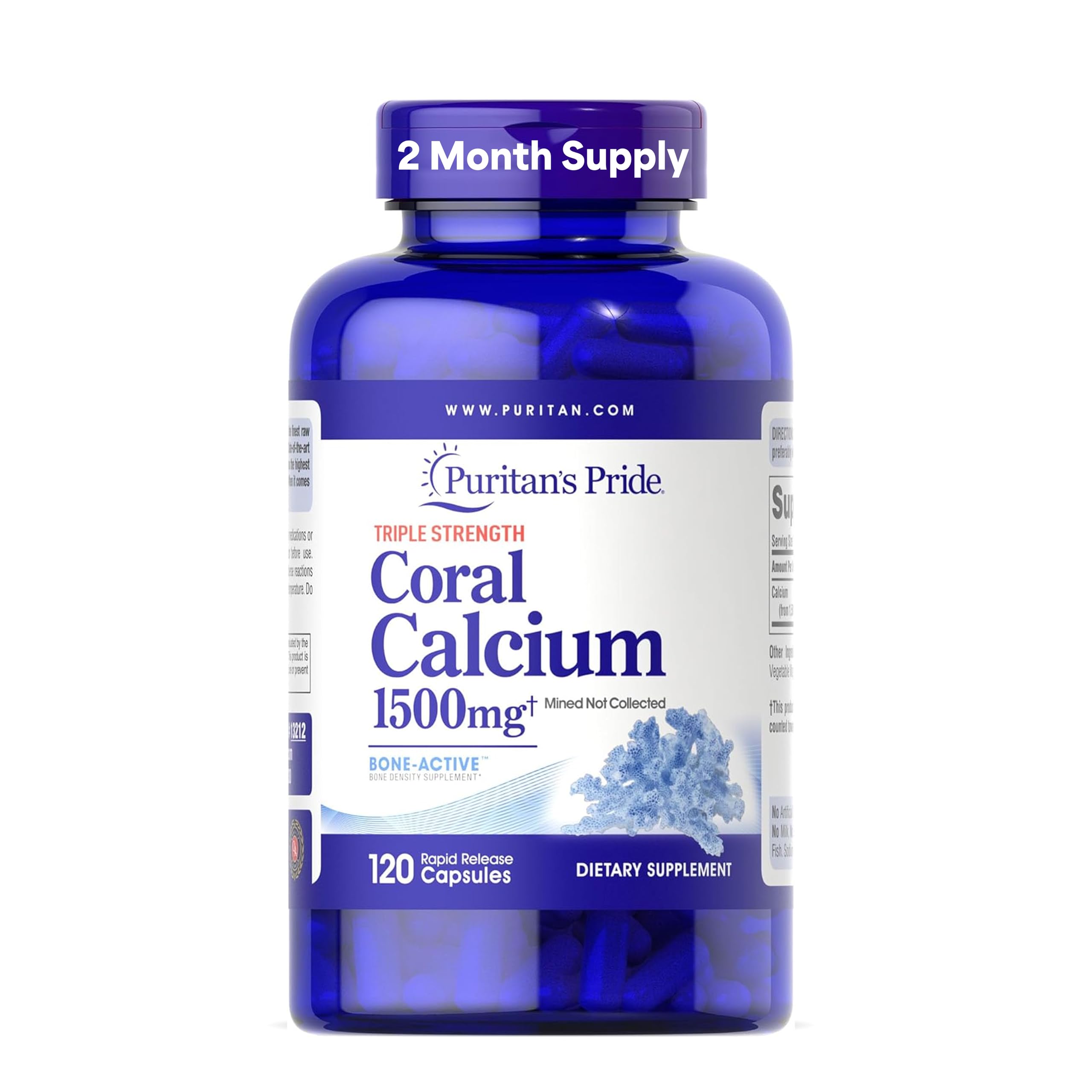 Puritan's Pride Coral Calcium 120 count capsule bottle front view