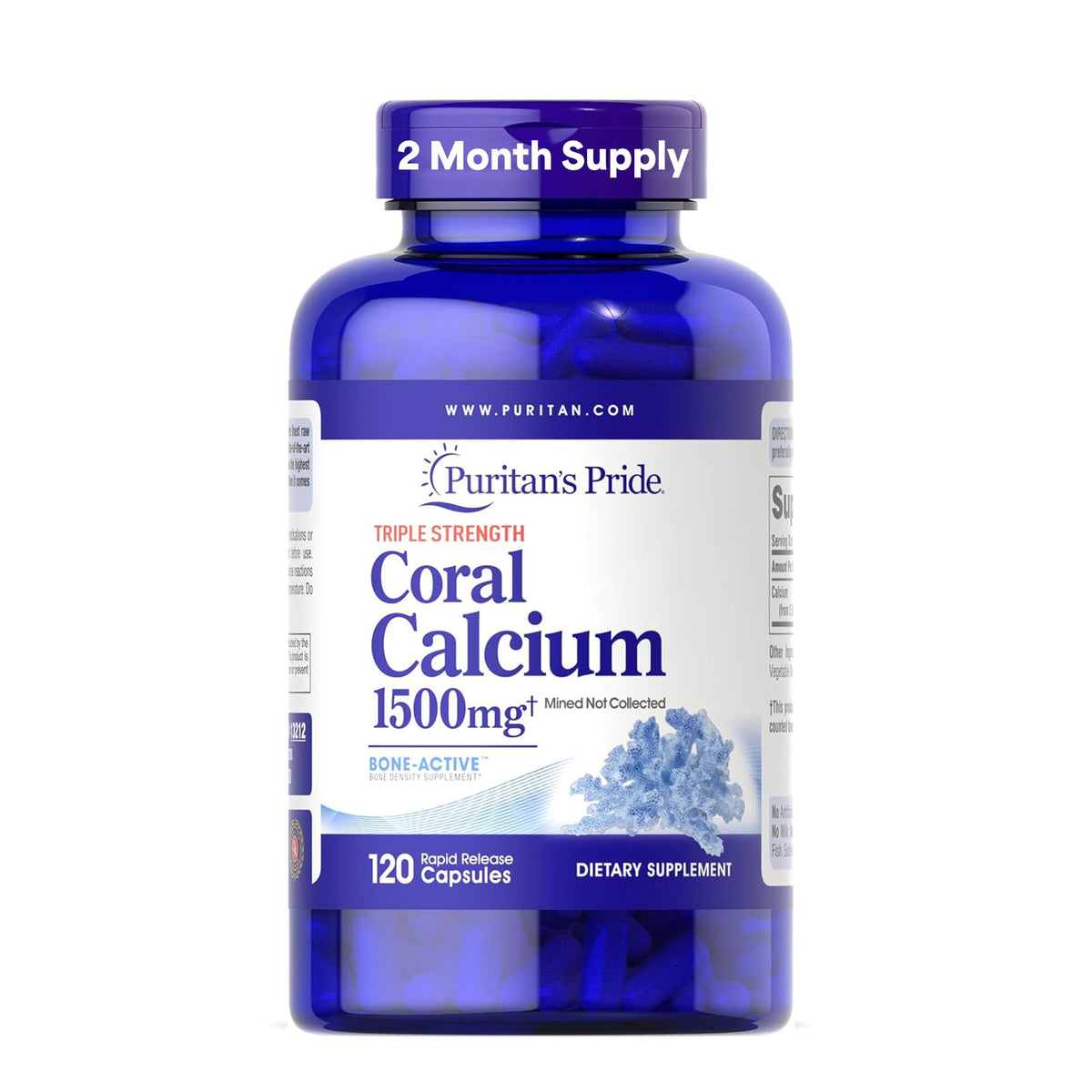 Puritan's Pride Coral Calcium 120 count capsule bottle front view