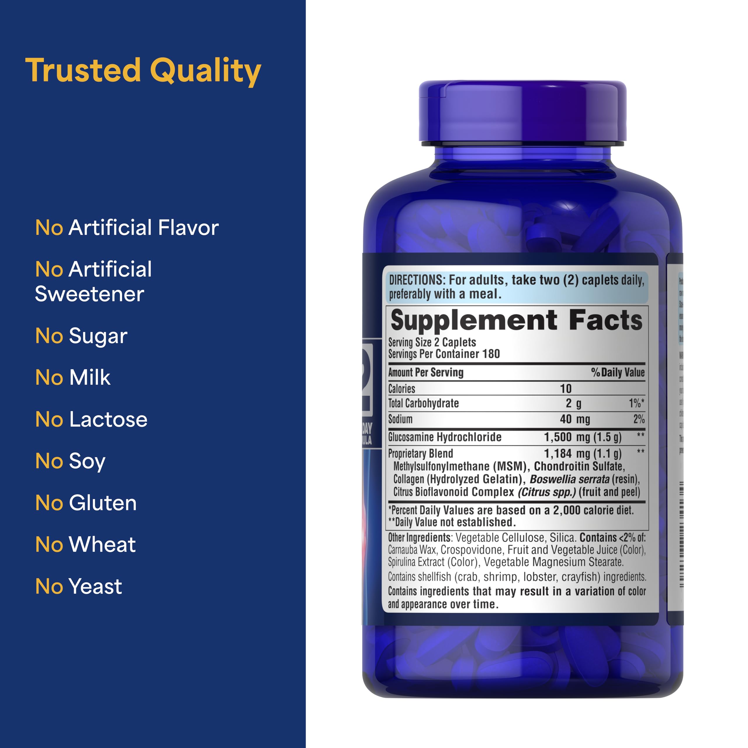 Puritan's Pride Glucosamine Chondroitin MSM 1500mg bottle with caplets