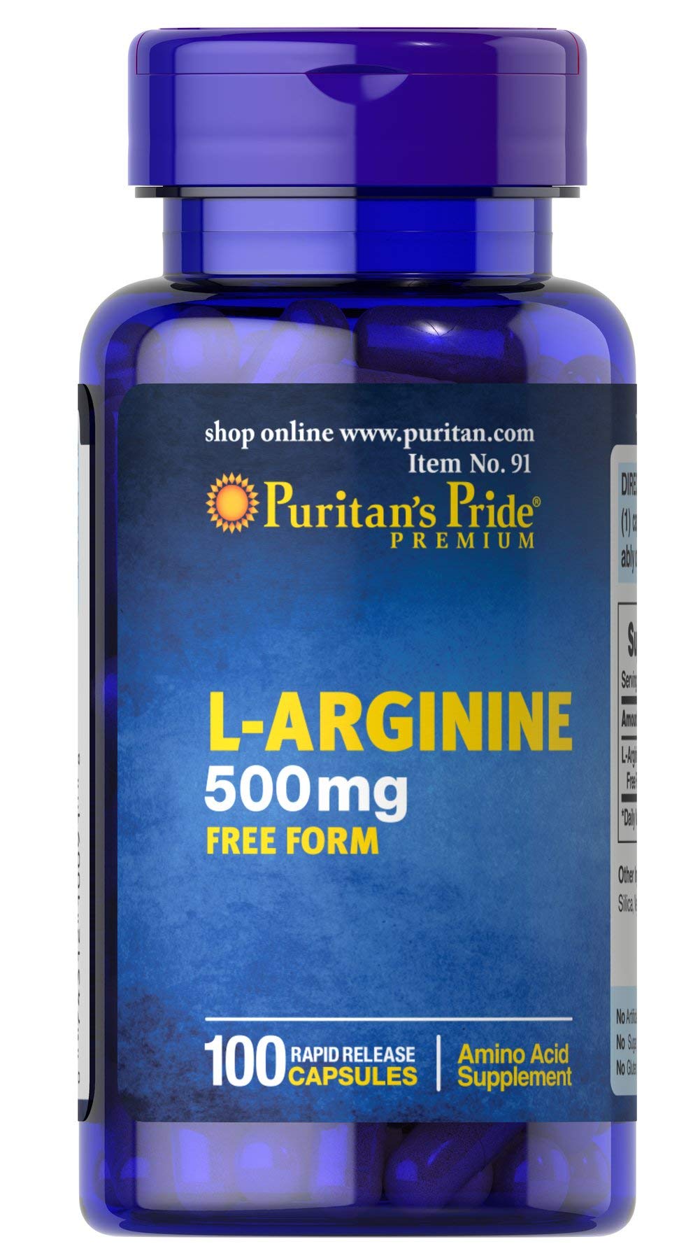 Puritan's Pride L-Arginine 86g capsule bottle front view