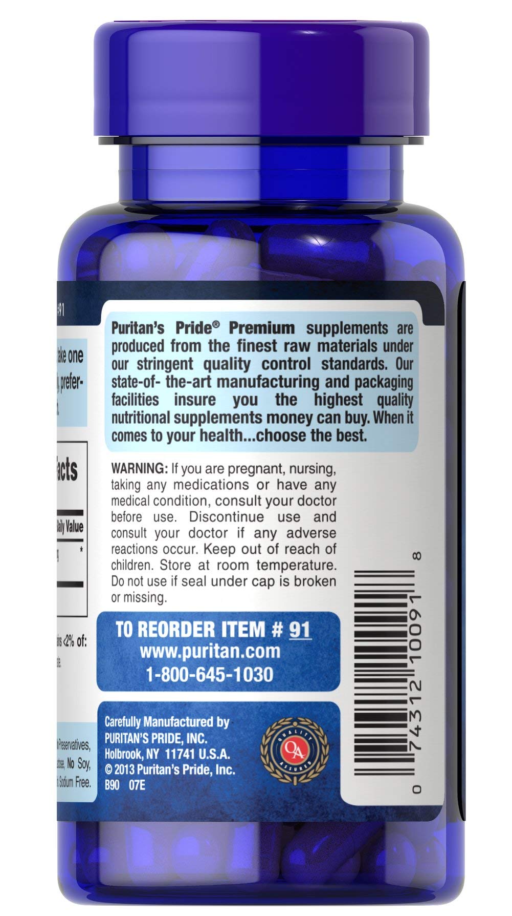 Puritan's Pride L-Arginine packaging with ingredients listed