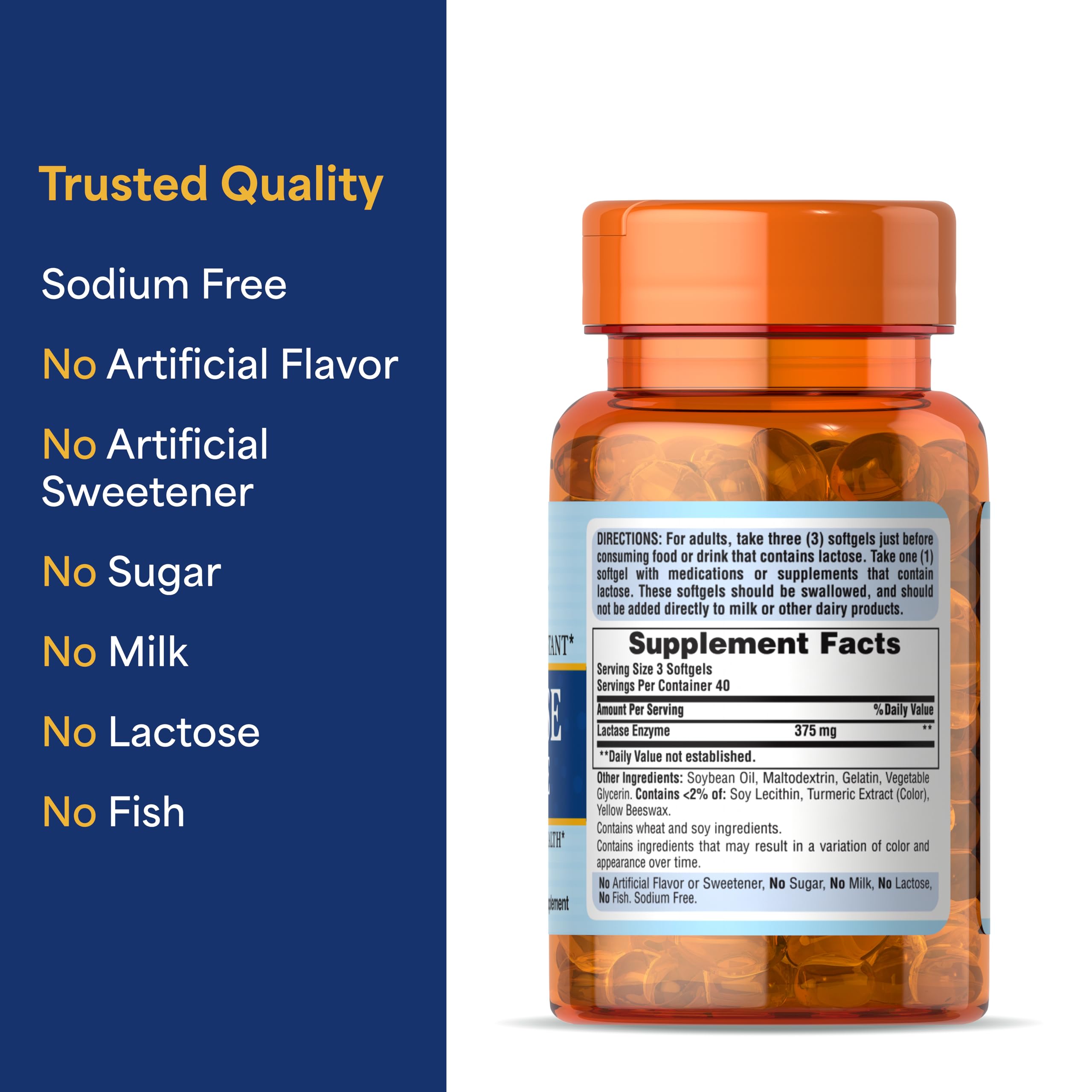Puritan's Pride Lactase Enzyme Formula 375mg with fresh dairy products
