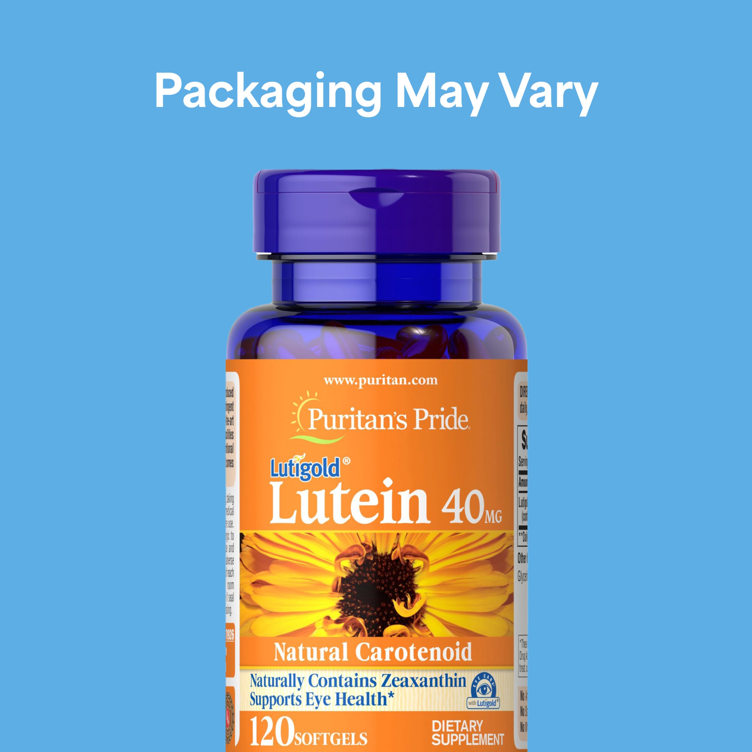 Puritan's Pride Lutein with Zeaxanthin 120 softgels side view