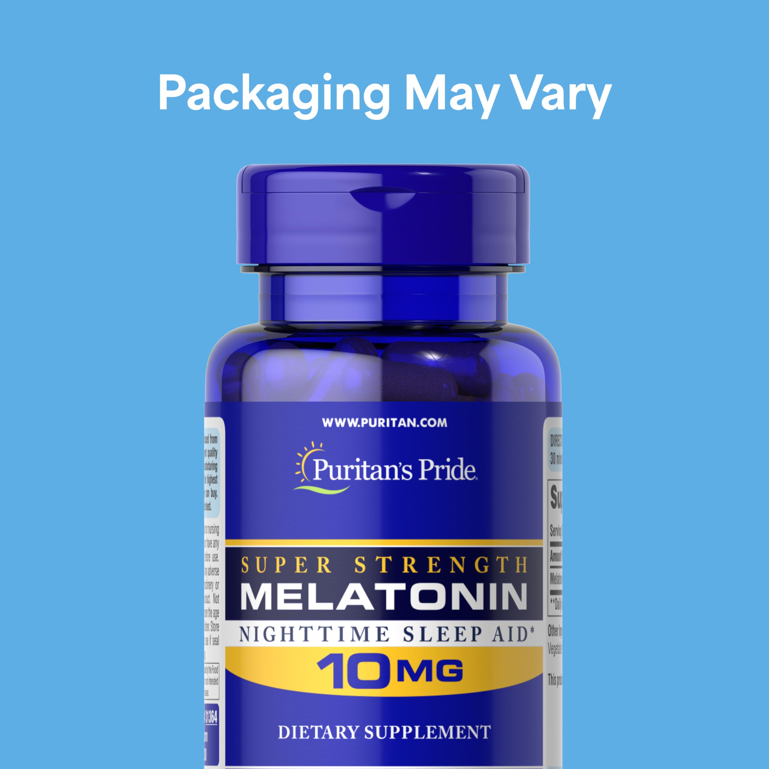 Puritan's Pride Melatonin 10mg Sleep Aid bottle side view