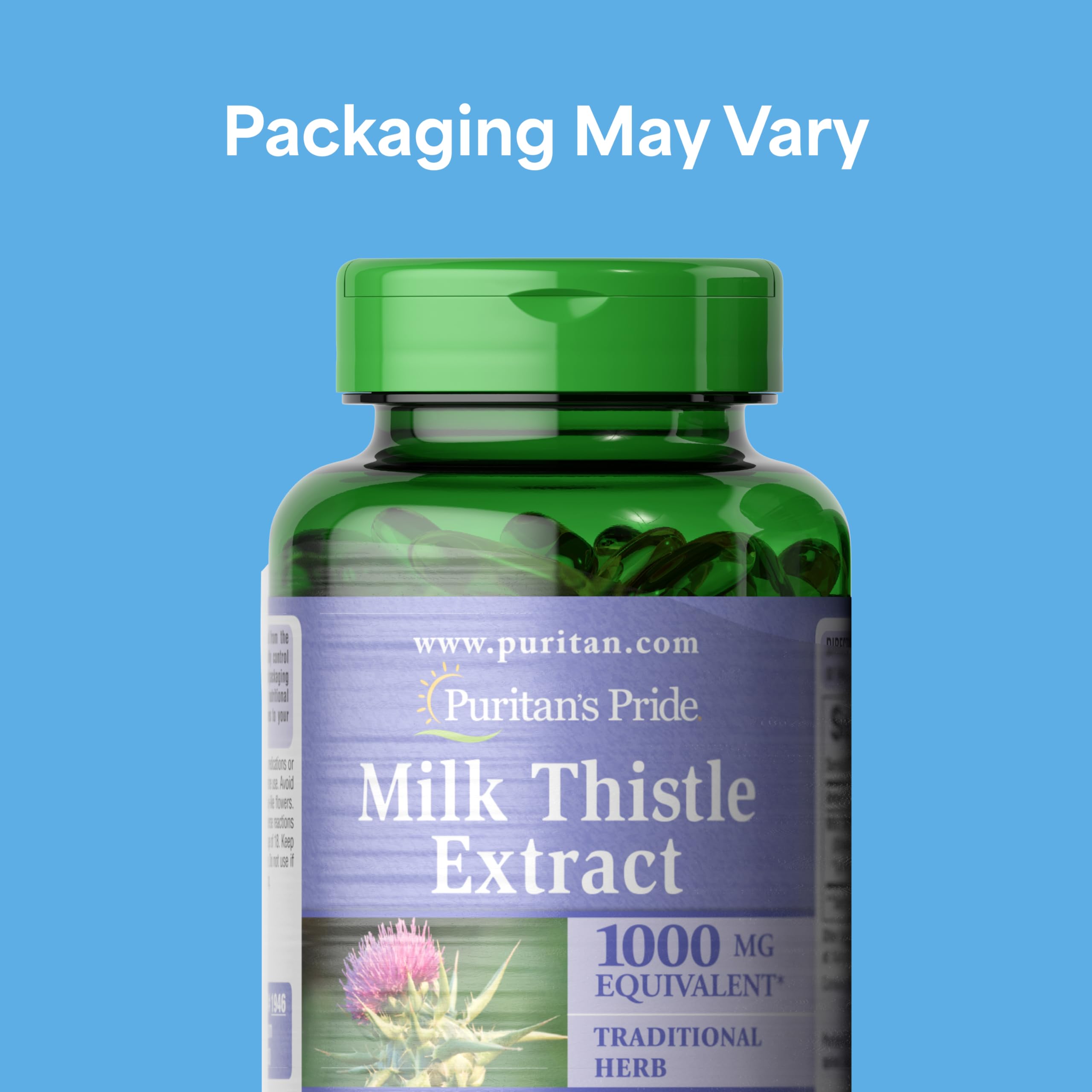 Puritan's Pride Milk Thistle 250mg 180 Softgels side view