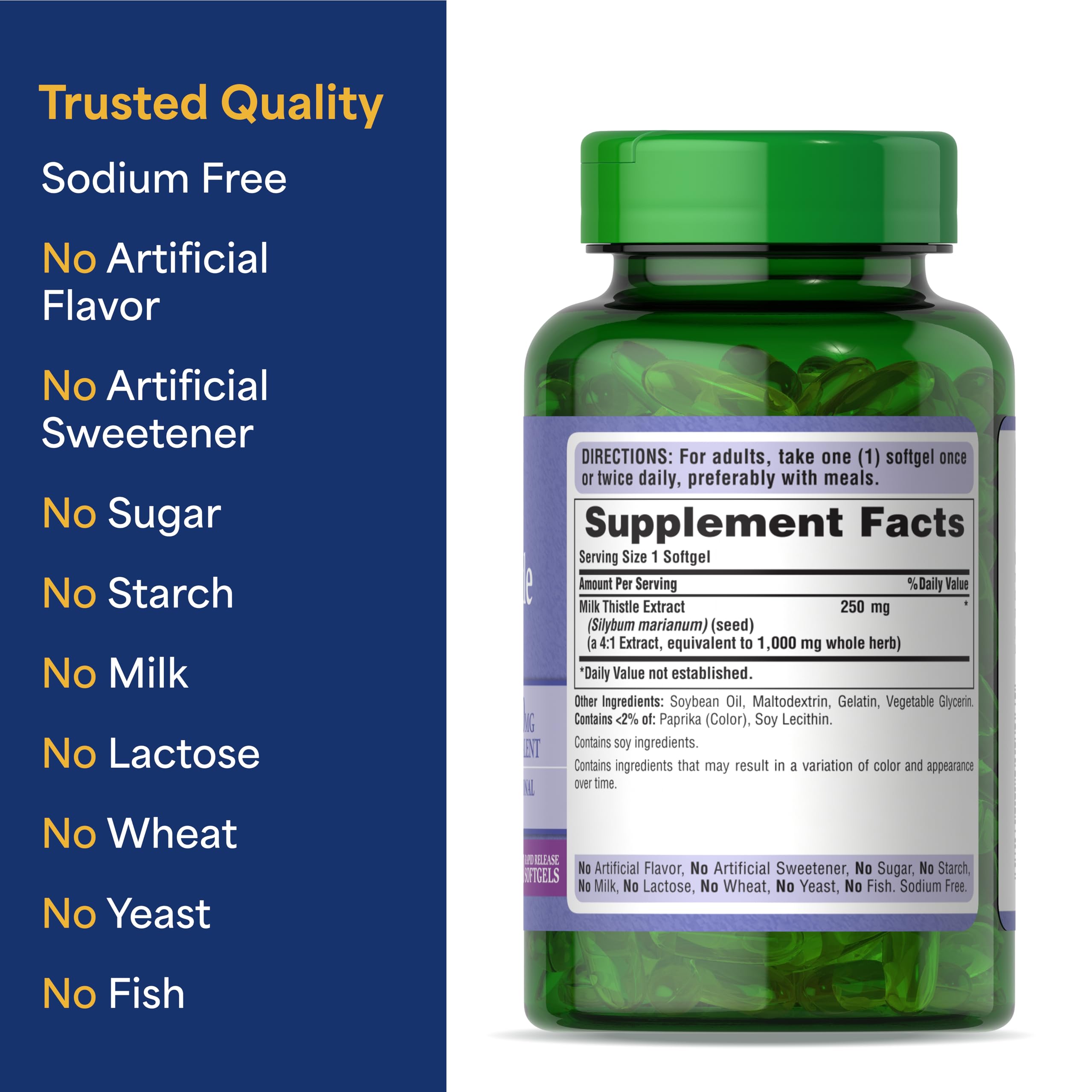 Puritan's Pride Milk Thistle 250mg ingredients list