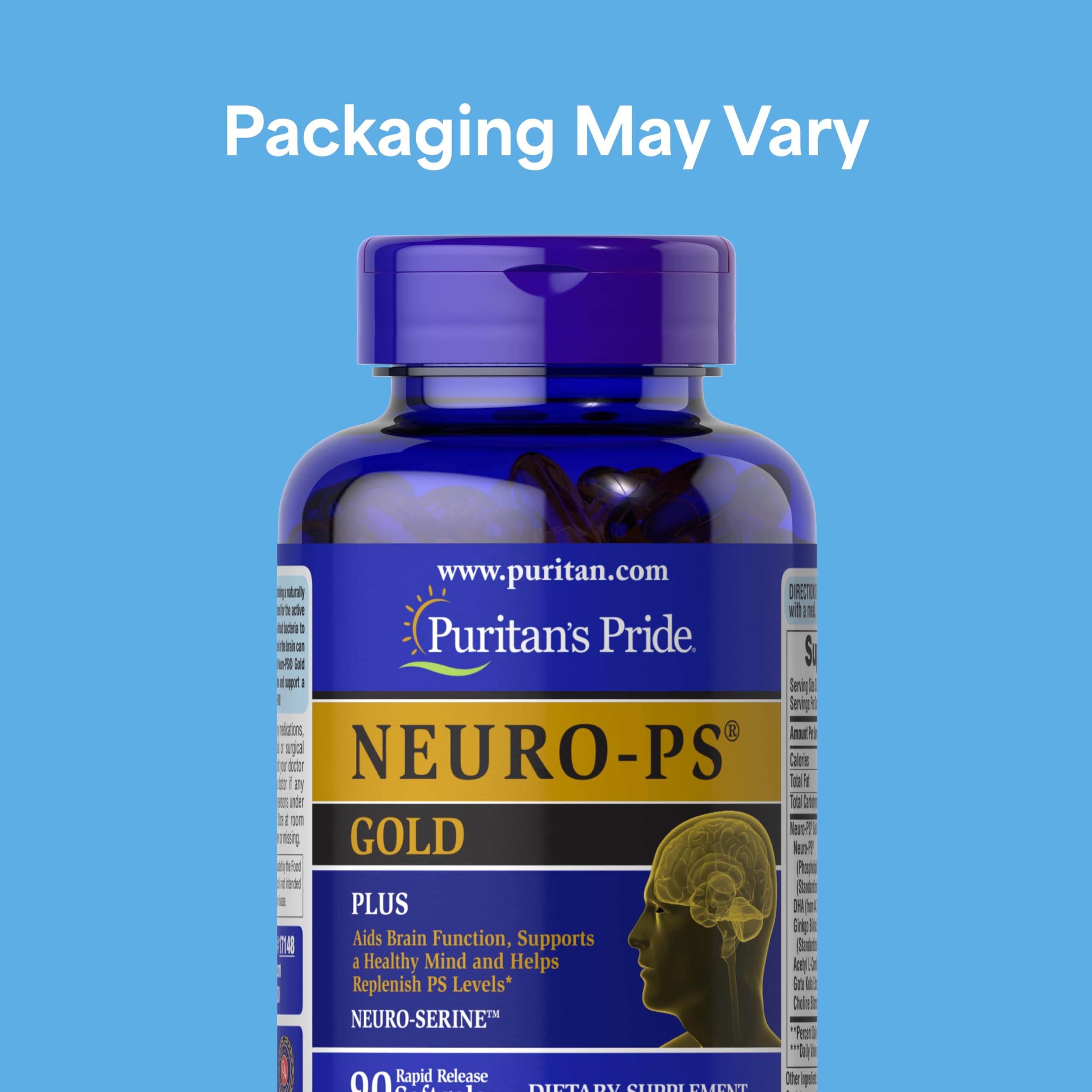 Puritan's Pride Neuro-PS® Gold 90 softgels side view