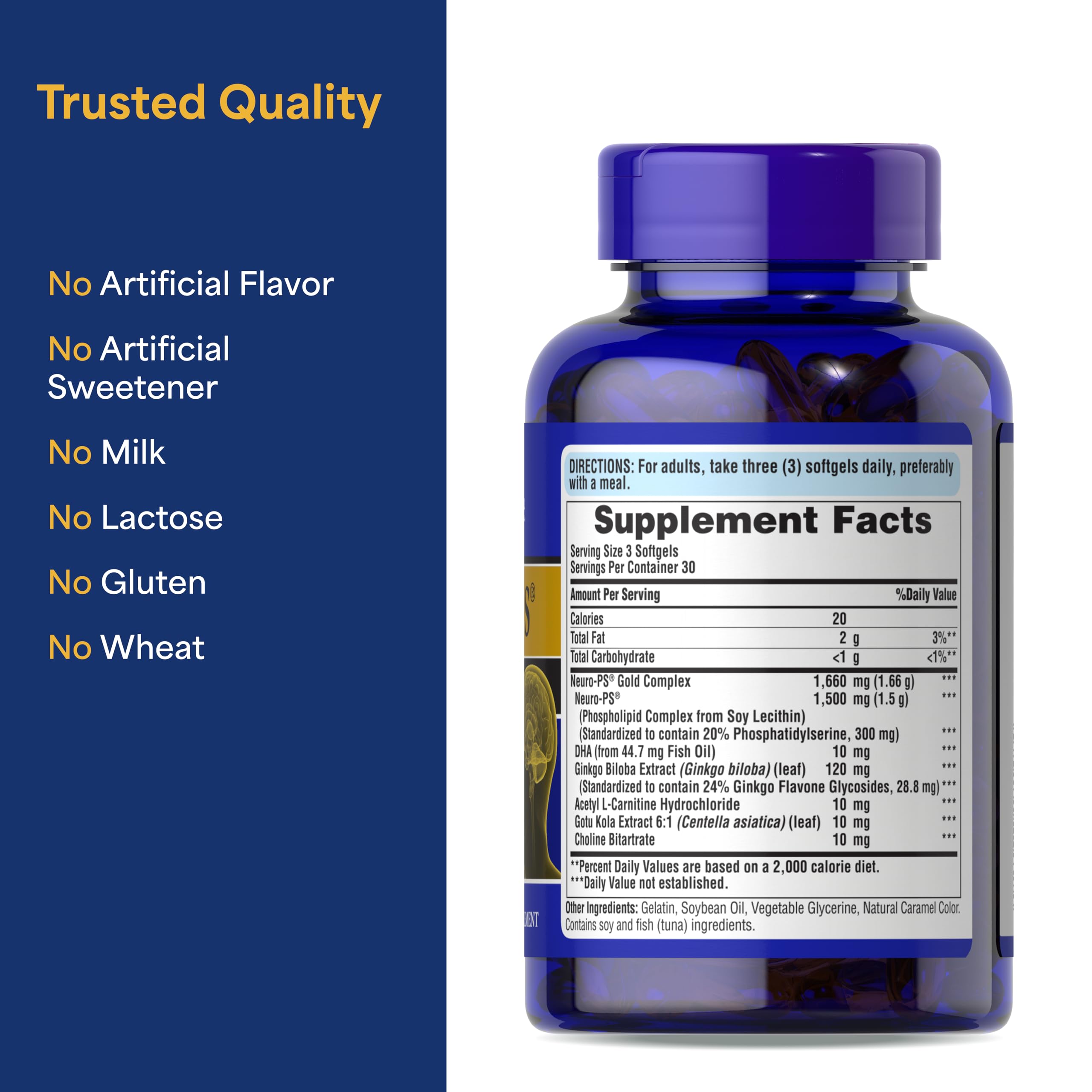 Puritan's Pride Neuro-PS® Gold softgels in hand