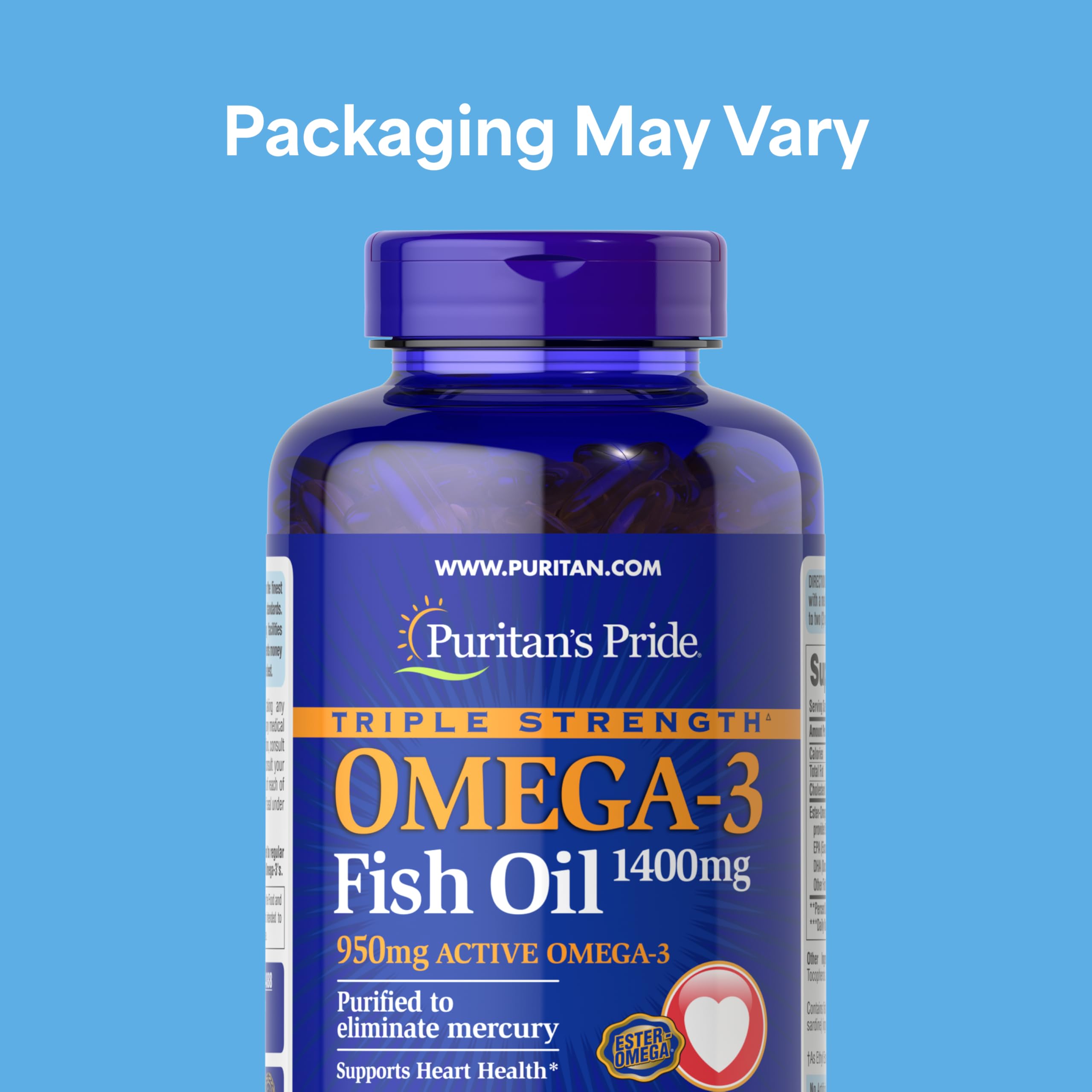 Puritan's Pride Omega-3 Fish Oil 240 capsules side view